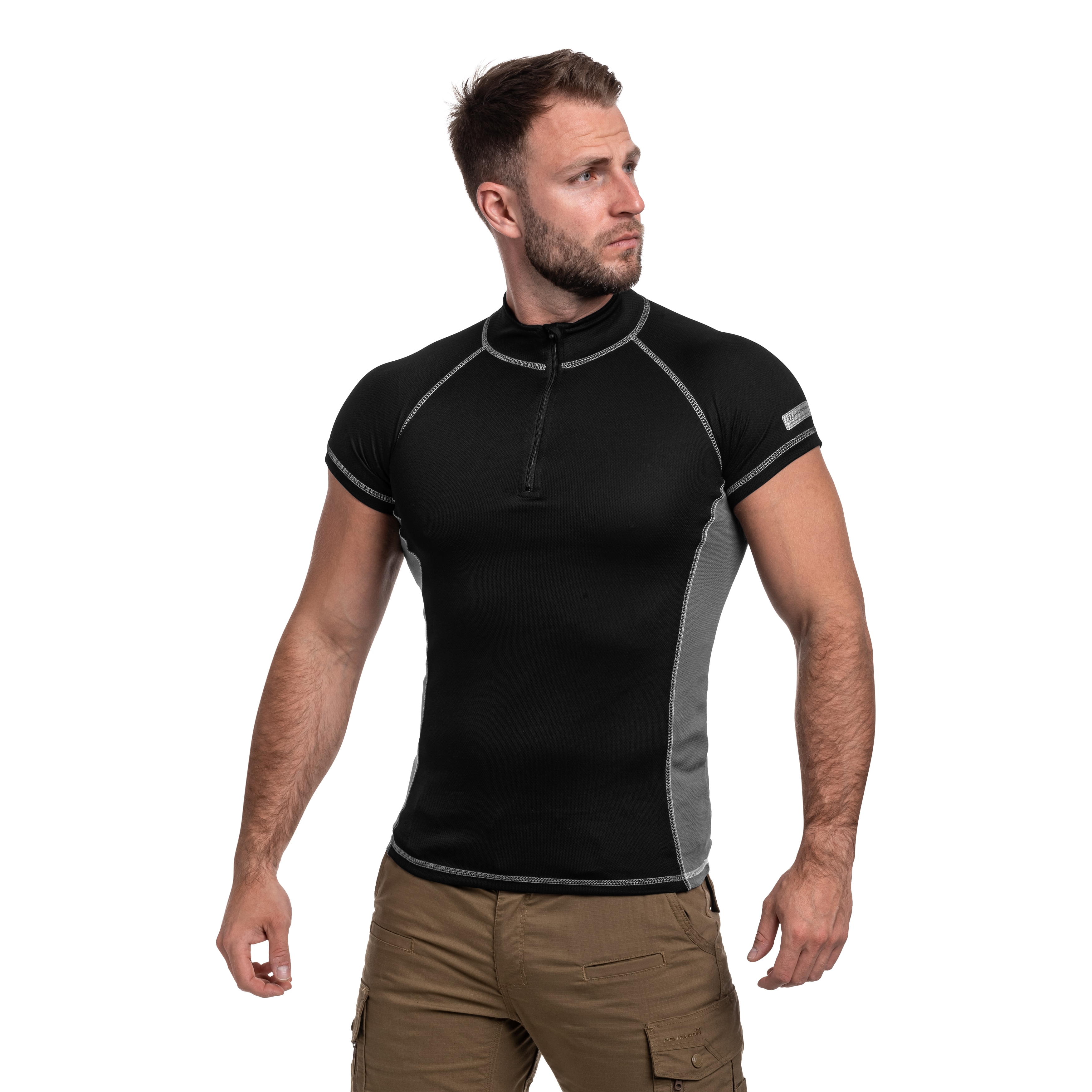 Tricou termoactiv Highlander Forces Protech Zip Neck Base Layer - Black/Grey