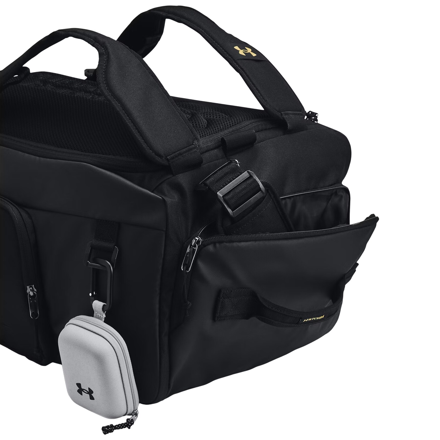 Geantă Under Armour Duo BP Duffle M 50 l - Black / Metallic Gold