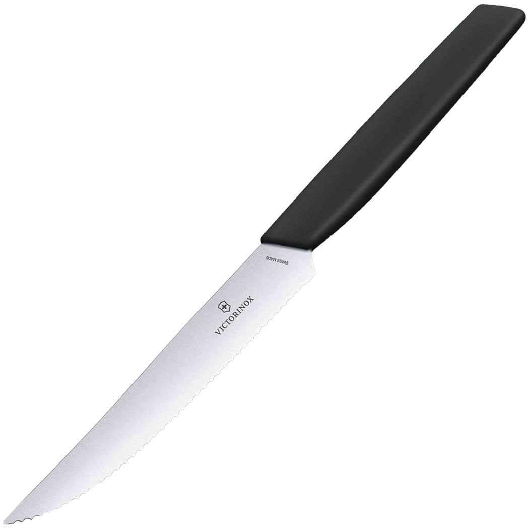 Cuțit de bucătărie Victorinox Swiss Modern Black 12 cm - zimțat cu vârf ascuțit