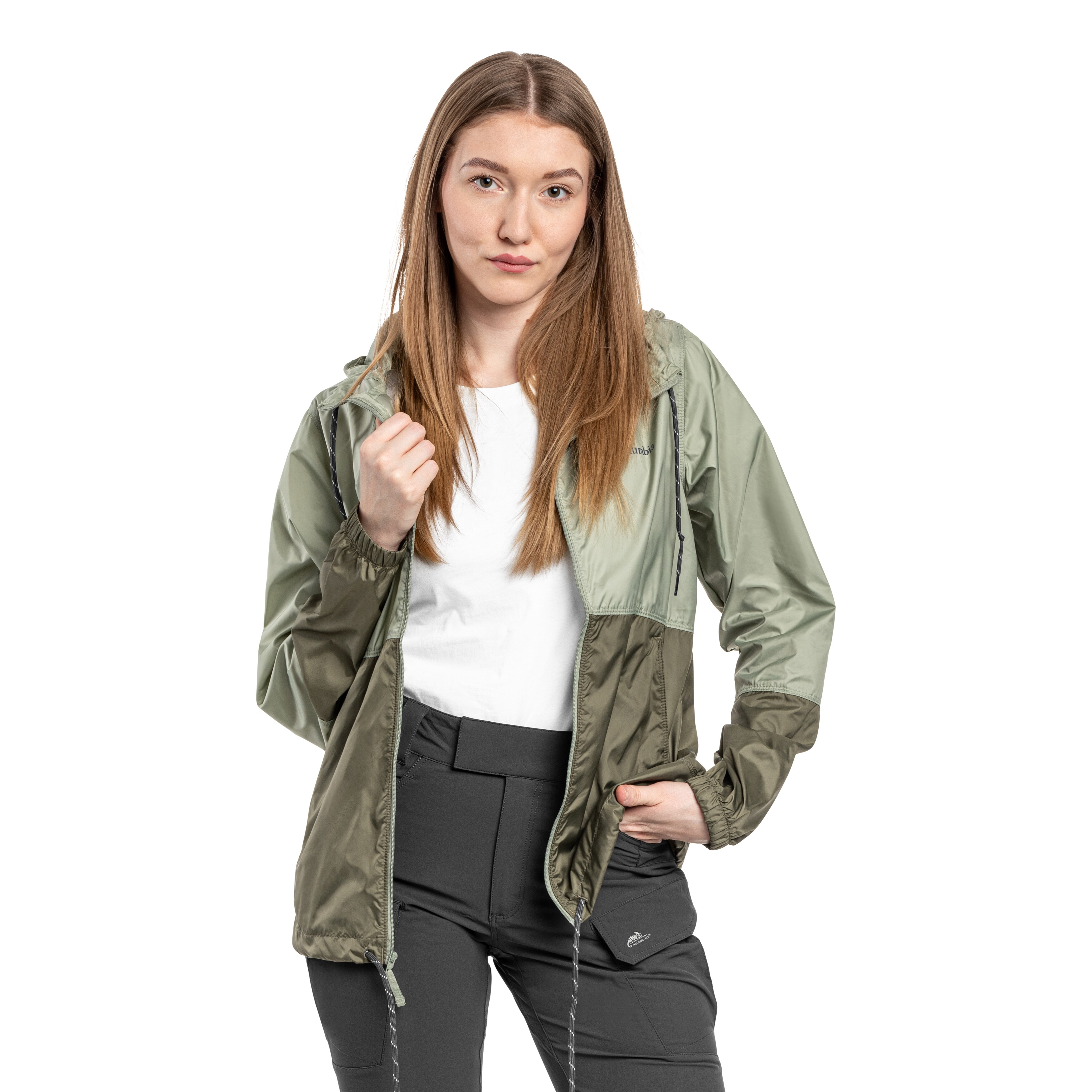 Jachetă de damă Columbia Flash Forward II Hooded Windbreaker - Safari/Stone Green