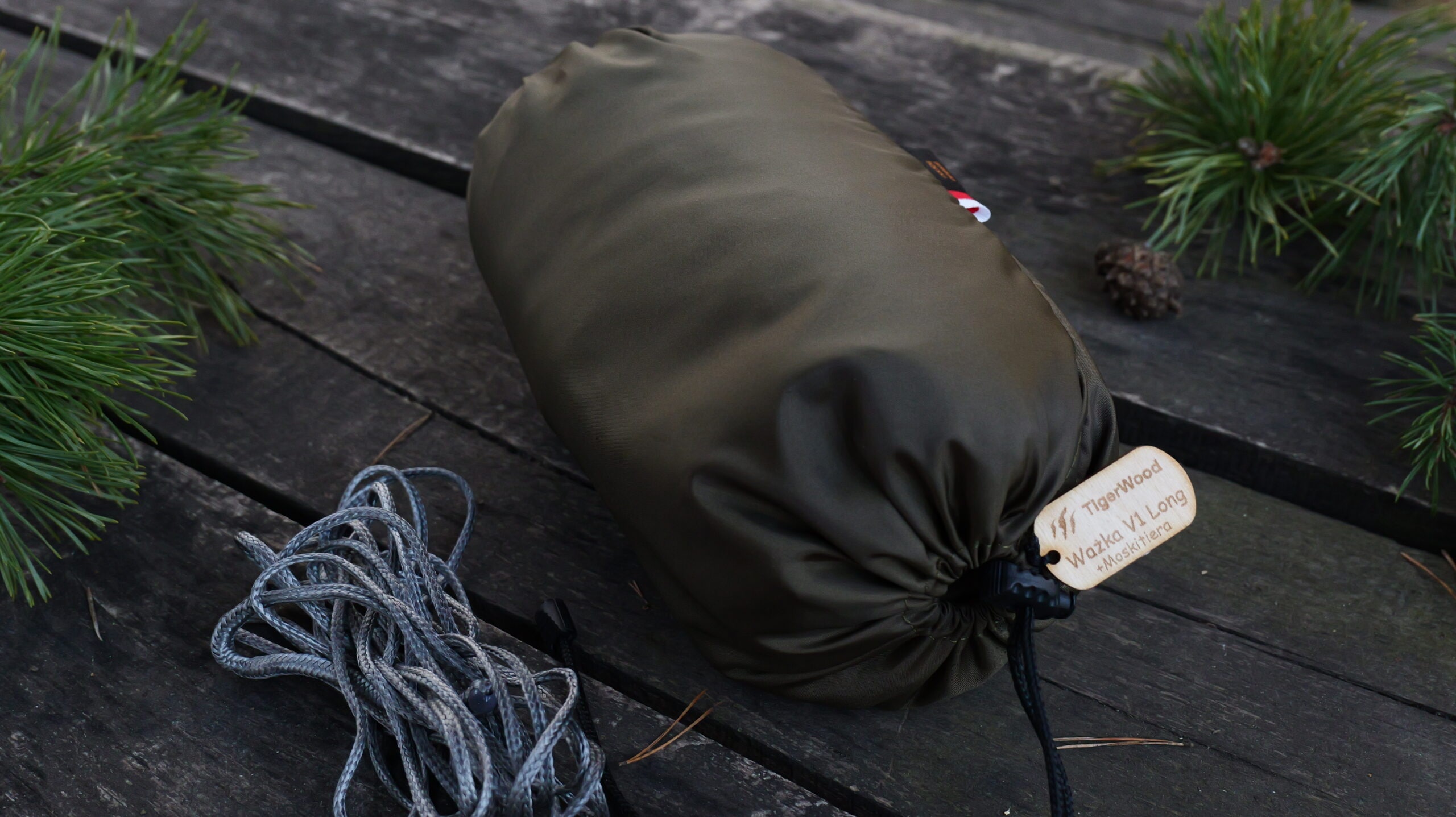 Hamac TigerWood Ważka V1 Long Pocket Khaki - cu plasă împotriva insectelor