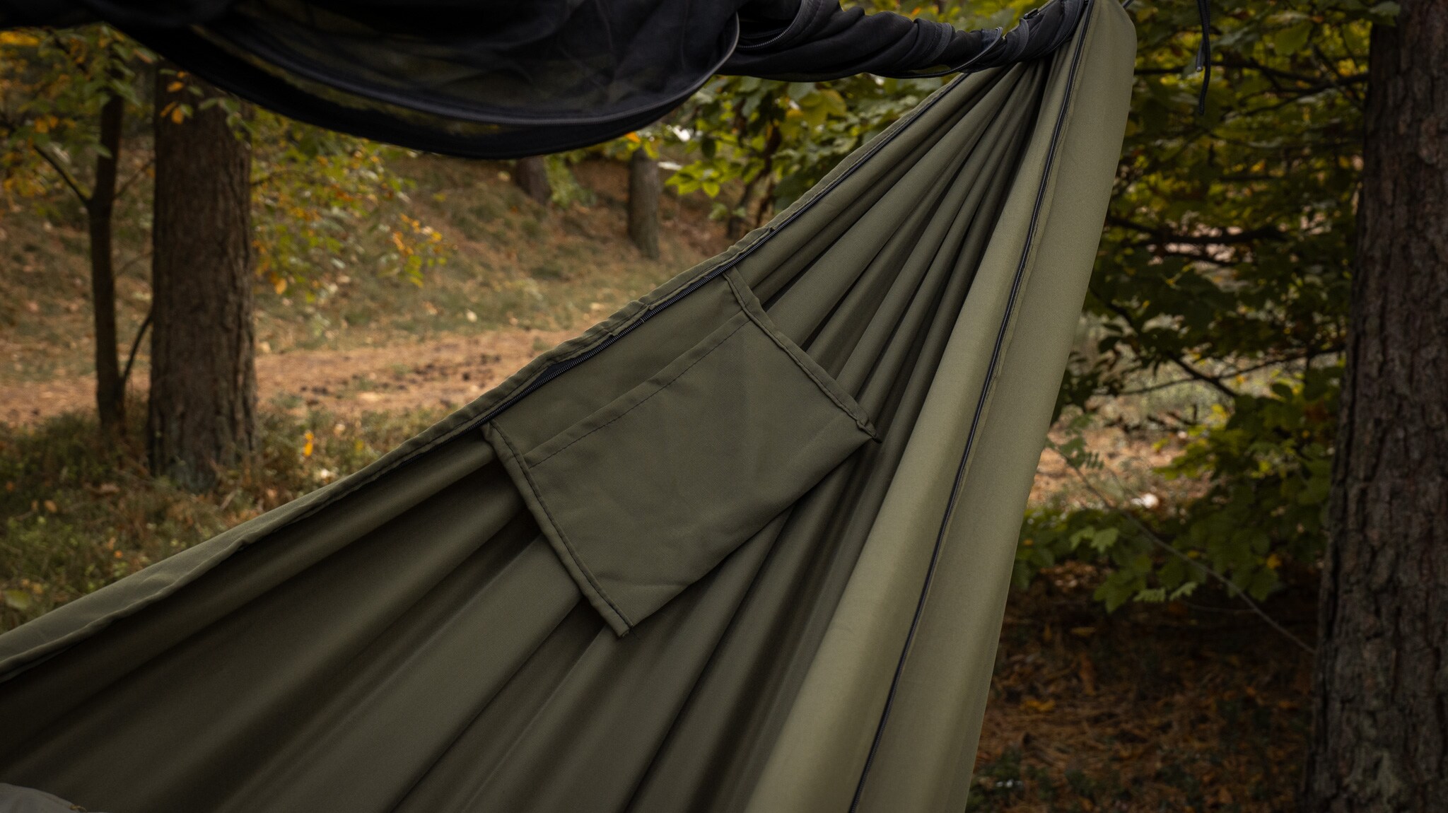 Hamac TigerWood Ważka V1 Long Double Zip Khaki - cu plasă împotriva insectelor