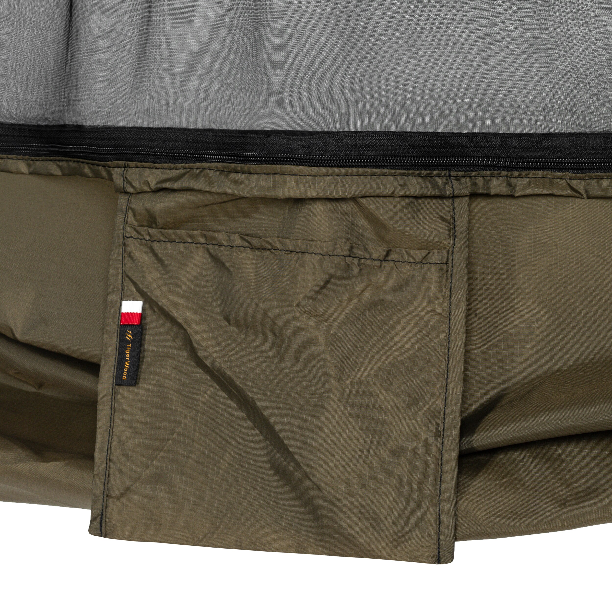 Hamac ultraușor TigerWood Ważka V2 Long Double Zip Khaki - cu plasă împotriva insectelor