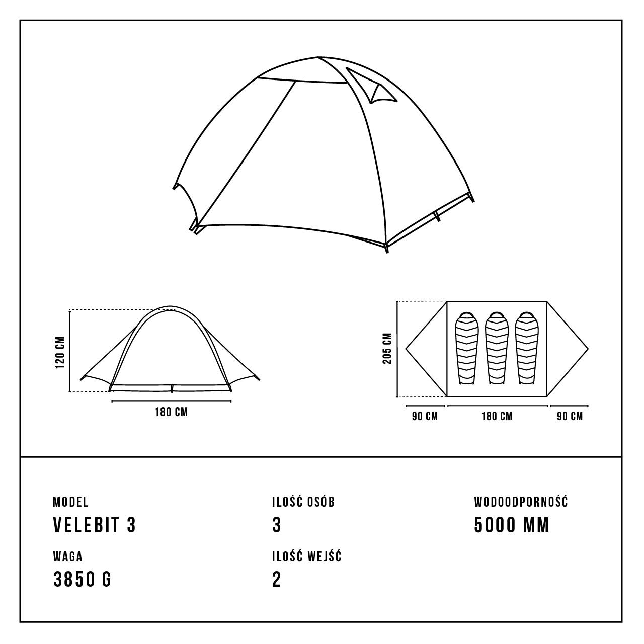 Cort pentru 3 persoane Alpinus Velebit 3 ALU - Green
