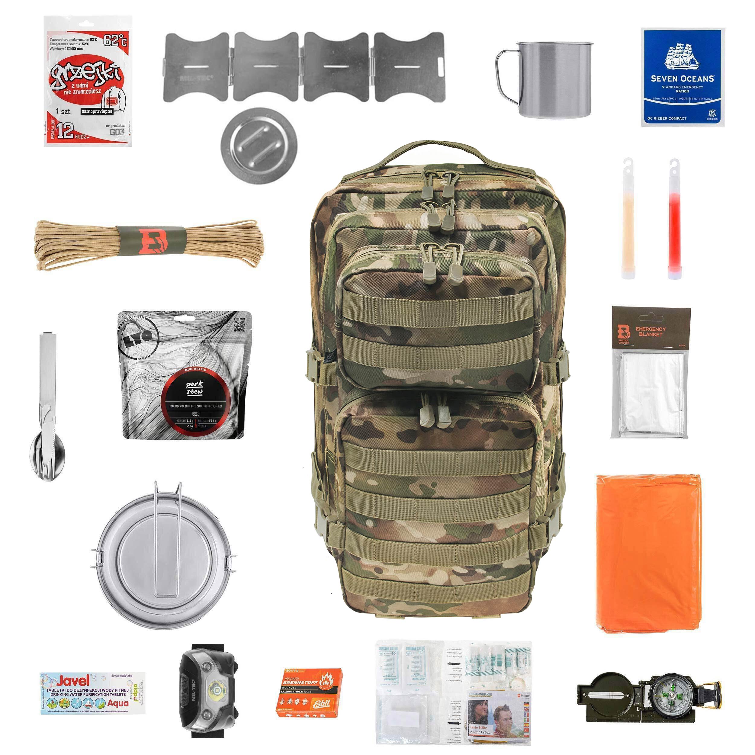 Rucsac de evacuare Brandit US Cooper 40 l Blizzard Camo Medium V2 - cu echipament