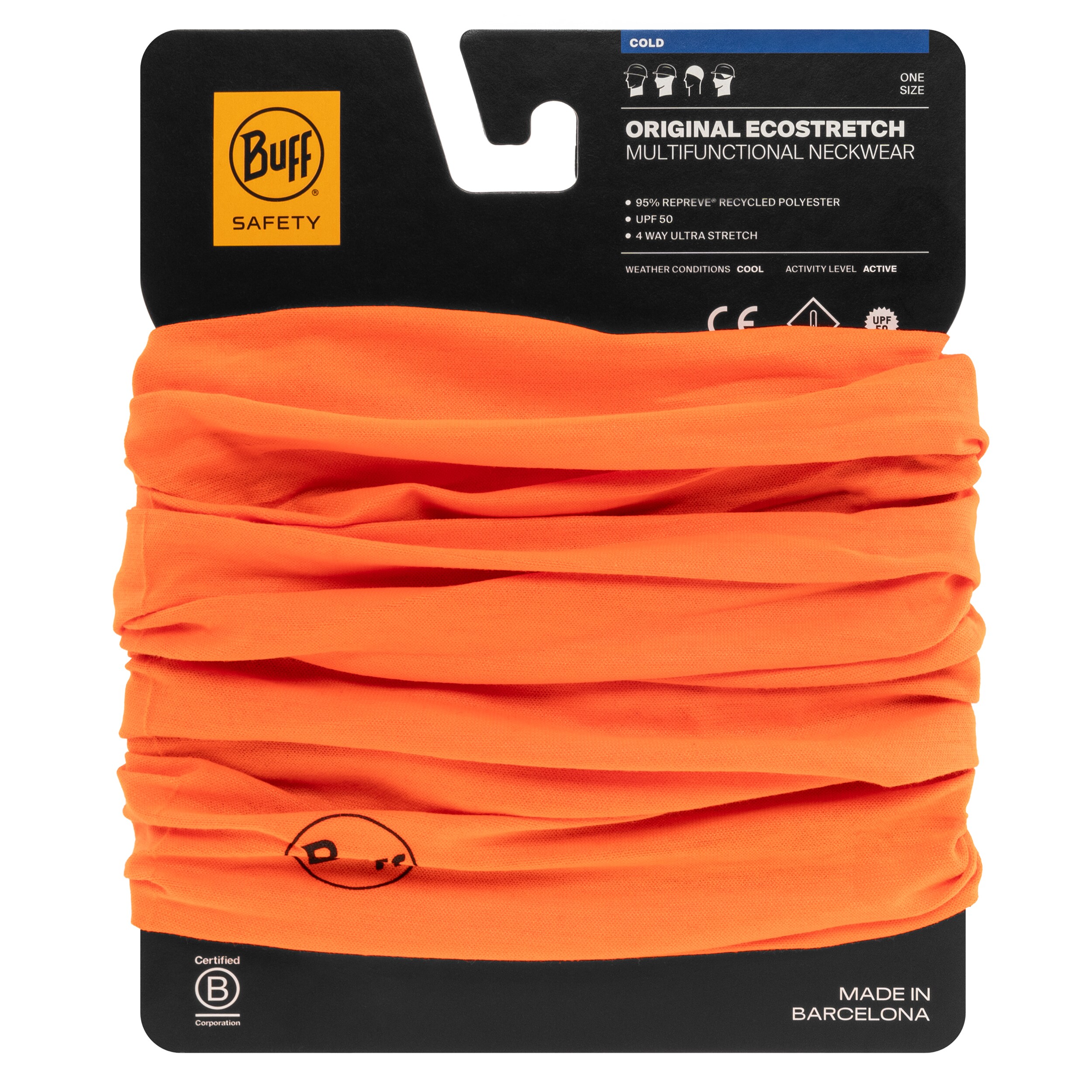 Eșarfă de protecție Buff Safety Original Ecostretch - Orange Fluor