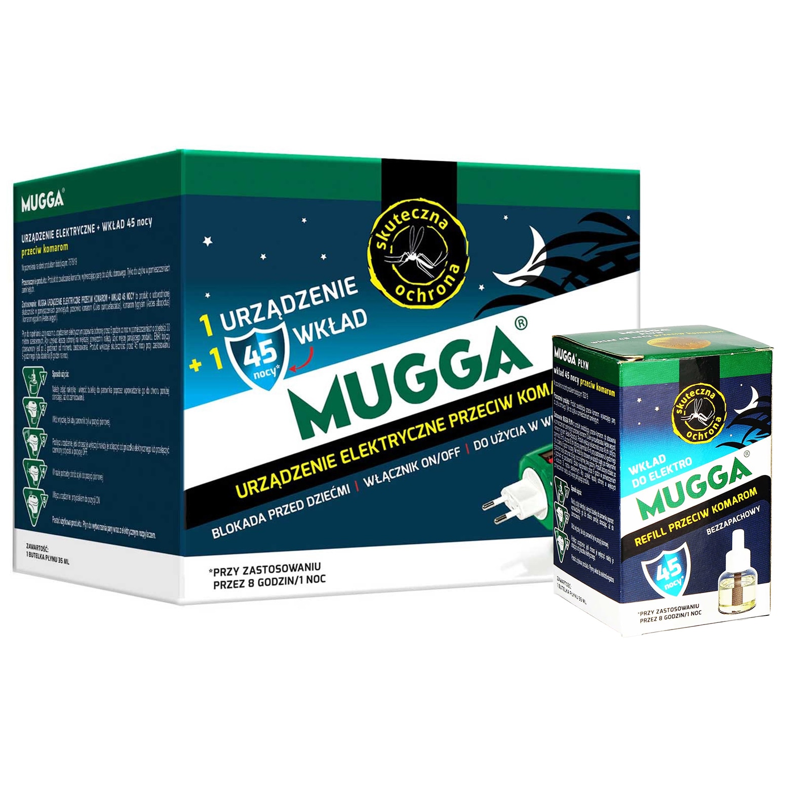 Electrofumigator Mugga + cartuș Praletryna 1,2% pentru 45 nopți- 35 ml + 1 cartuș suplimentar