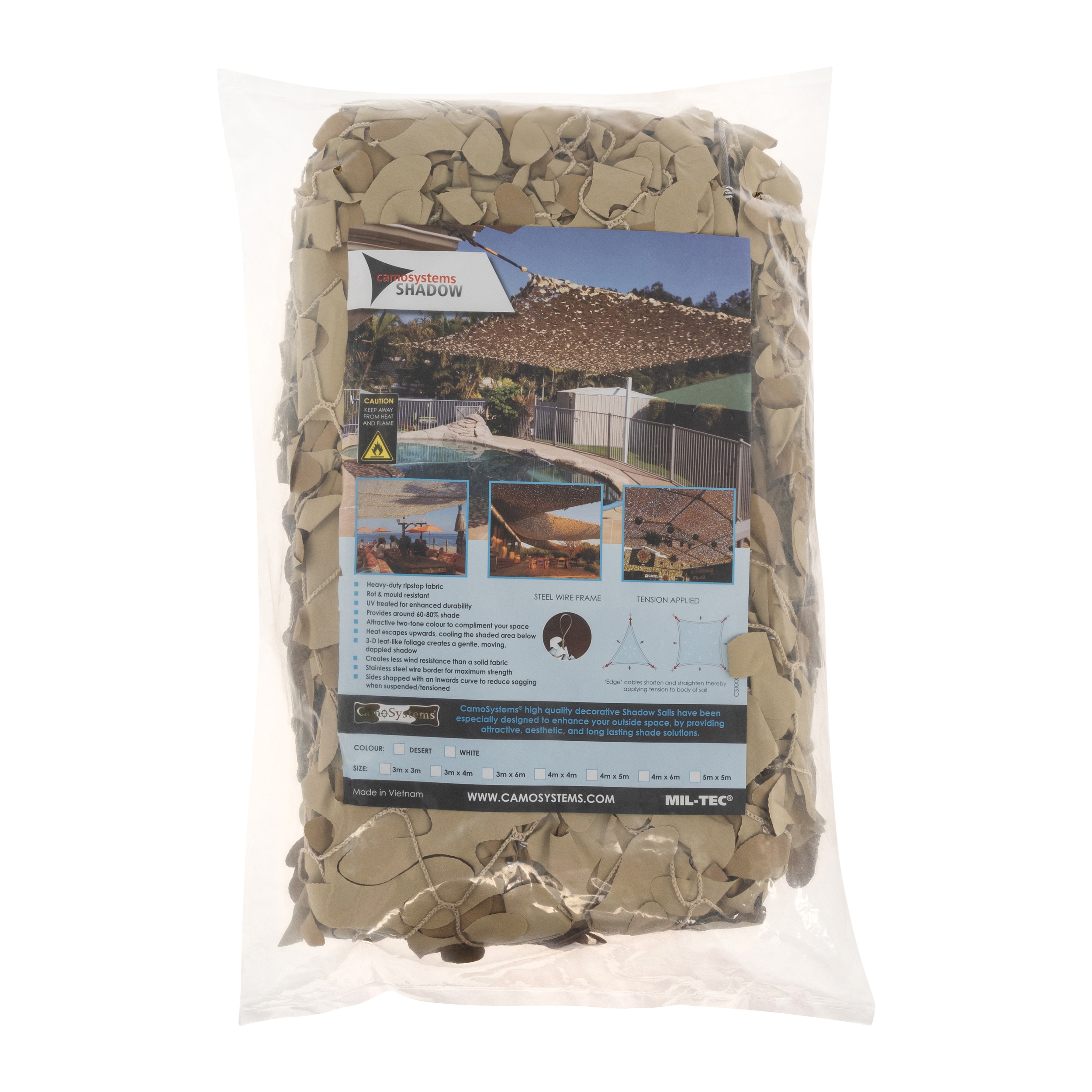 Plasă de camuflaj Mil-Tec CamoSystems Shadow Sail Net Broadleaf 3 x 3 m - Desert