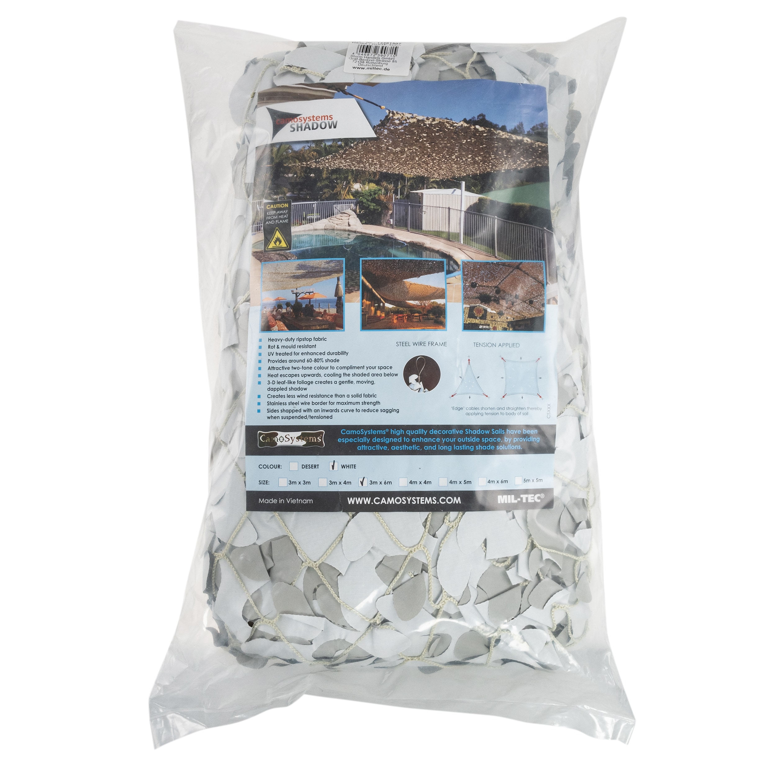 Plasă de camuflaj Mil-Tec CamoSystems Shadow Sail Net Broadleaf 3 x 6 m - White