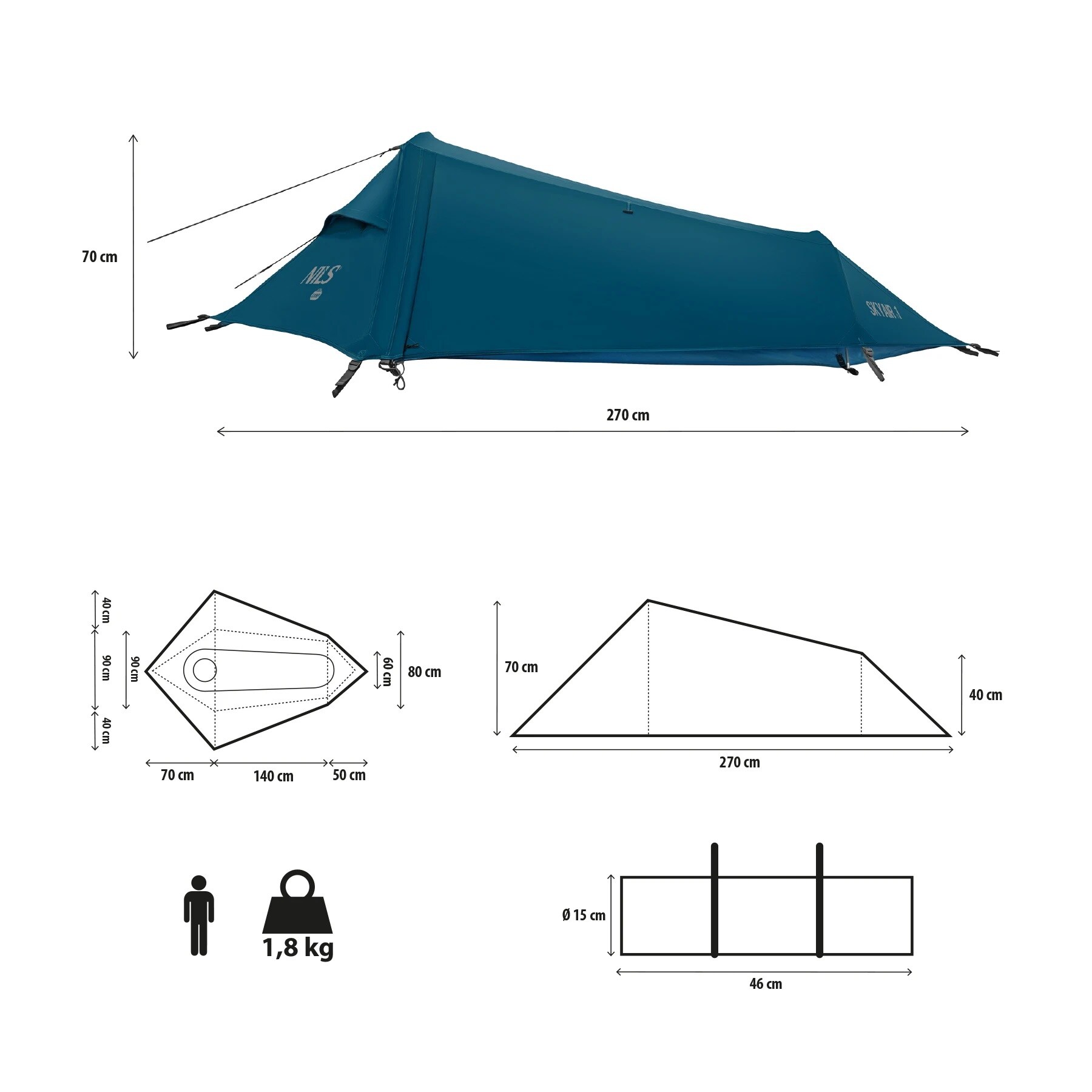 Cort pentru 1 persoană Nils Camp NC2501 Ultra Light Skyair 1 - Albastru