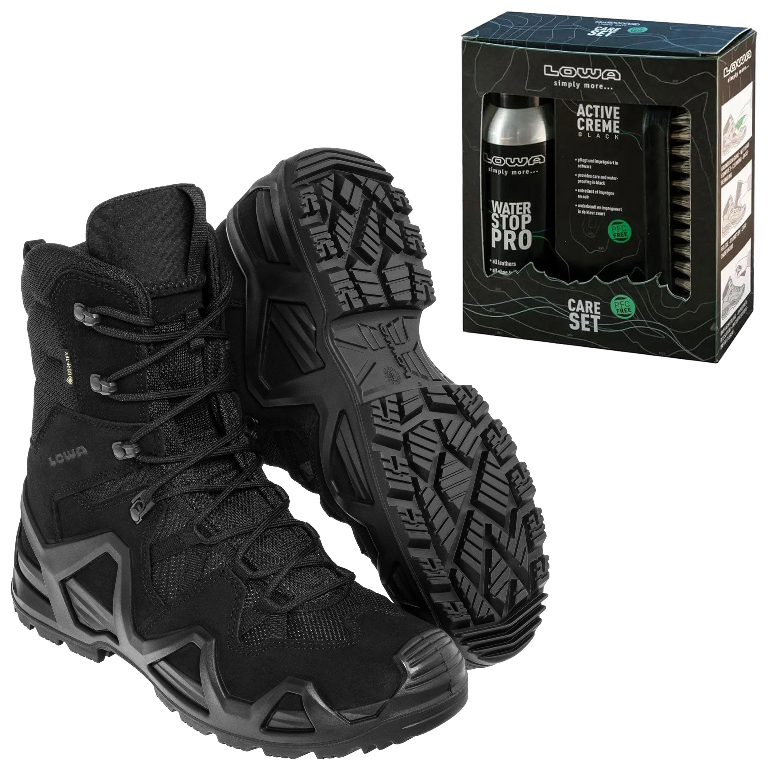 Încălțăminte Zephyr GTX HI MK2 Black + Care Set Lowa pentru curățarea încălțămintei - set