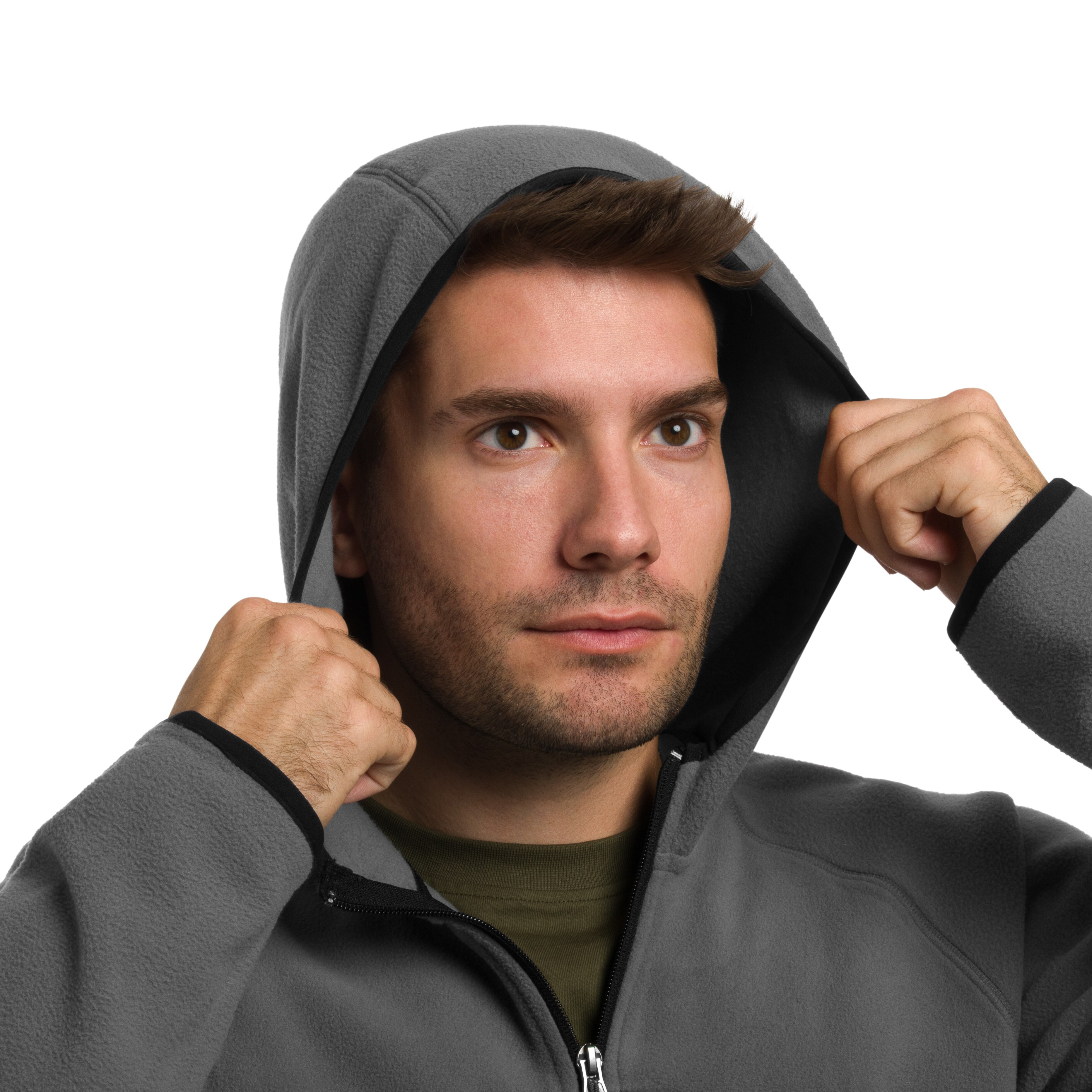 Bluză polar Columbia Fast Trek Overlay Hooded - City Grey/Black