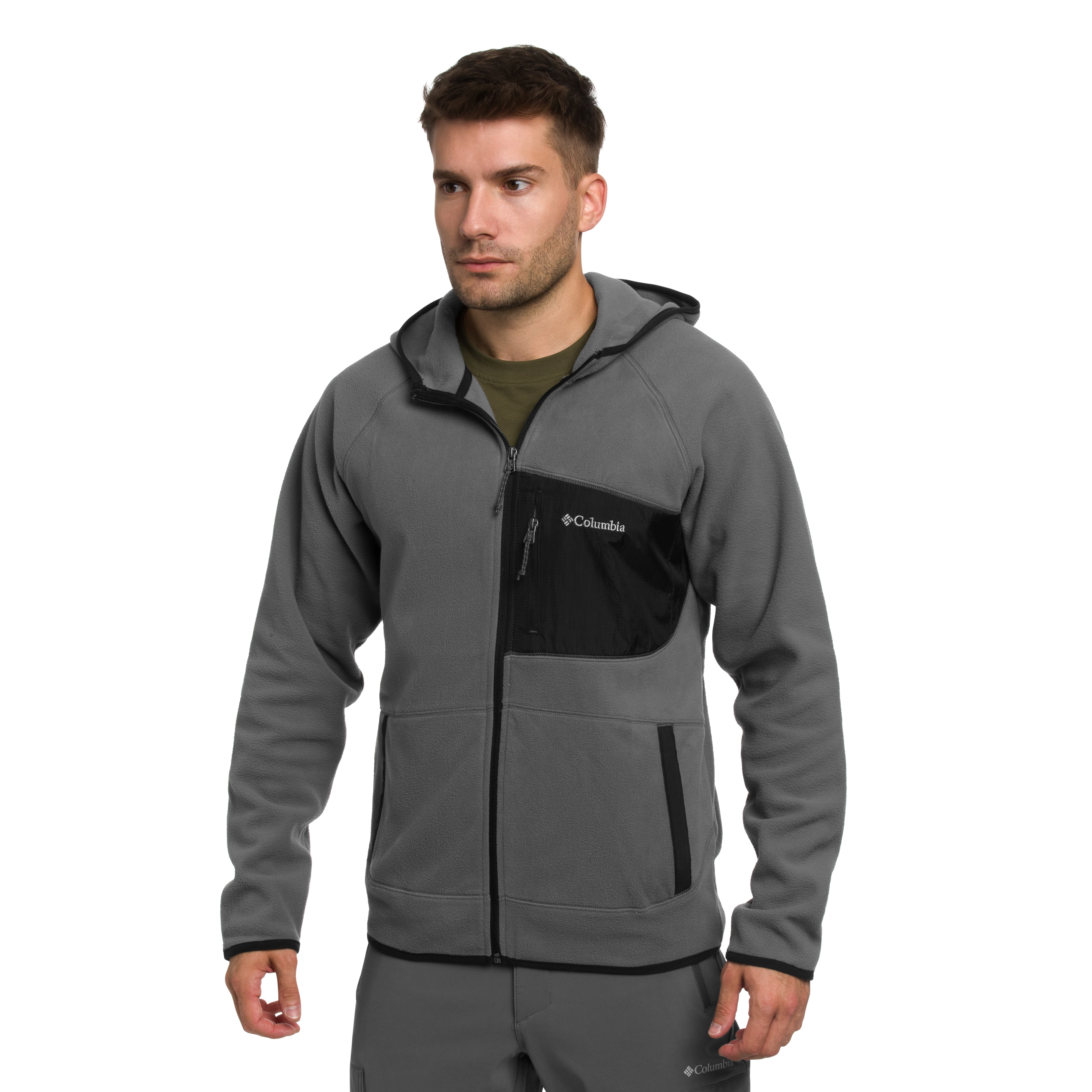 Bluză polar Columbia Fast Trek Overlay Hooded - City Grey/Black