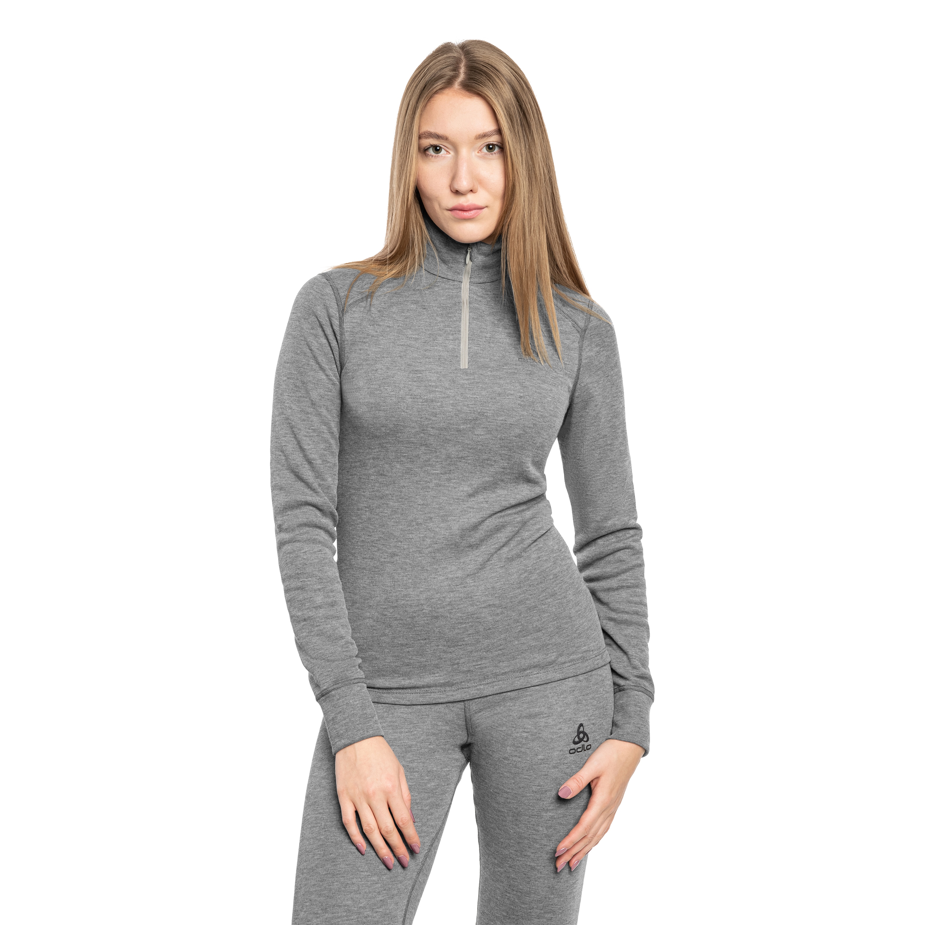 Tricou termoactiv cu mâneci lungi Odlo Active Warm Base Layer Half-Zip - Grey Melange