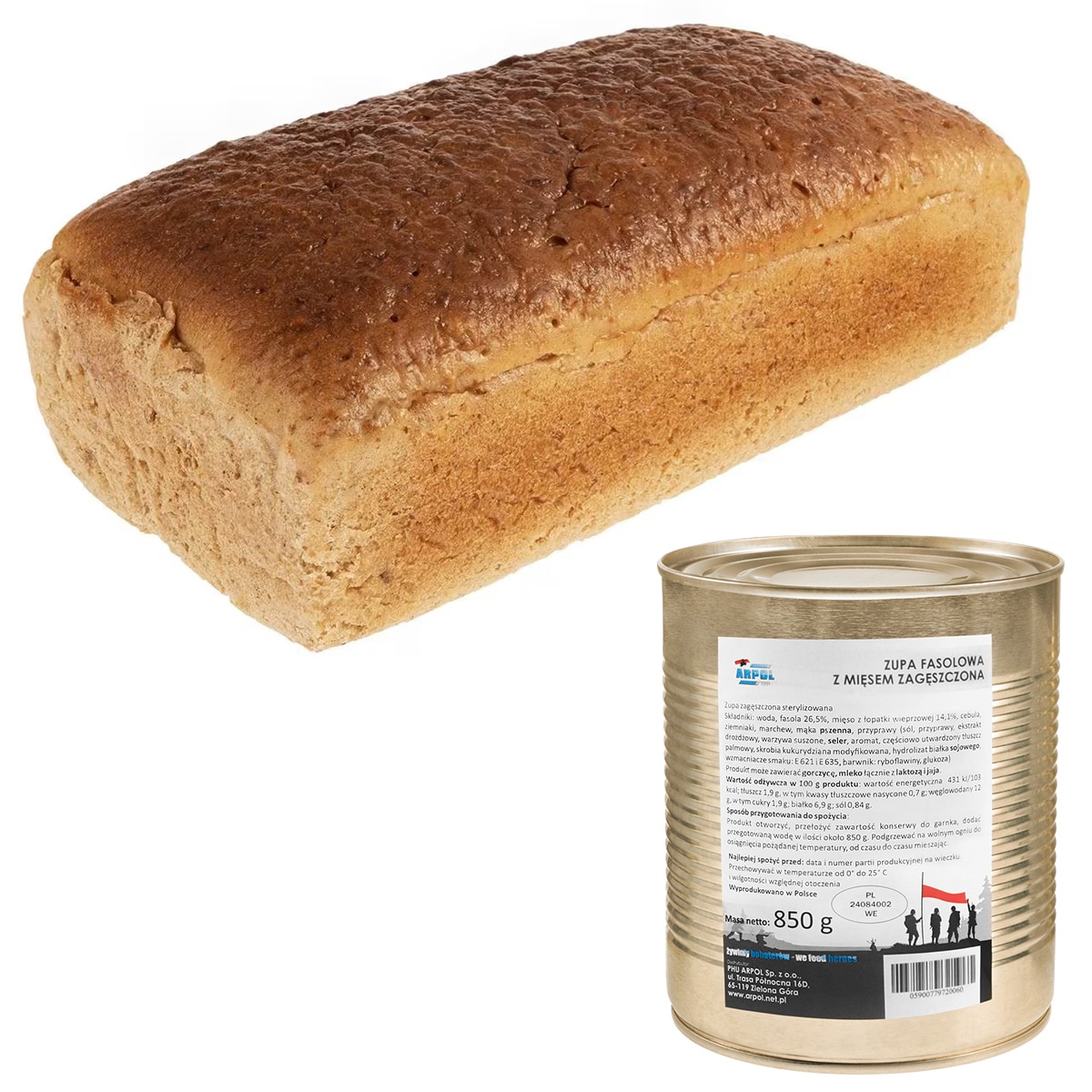 Pâine de secară 700 g + supă de fasole cu carne, condensată Arpol 850 g - set