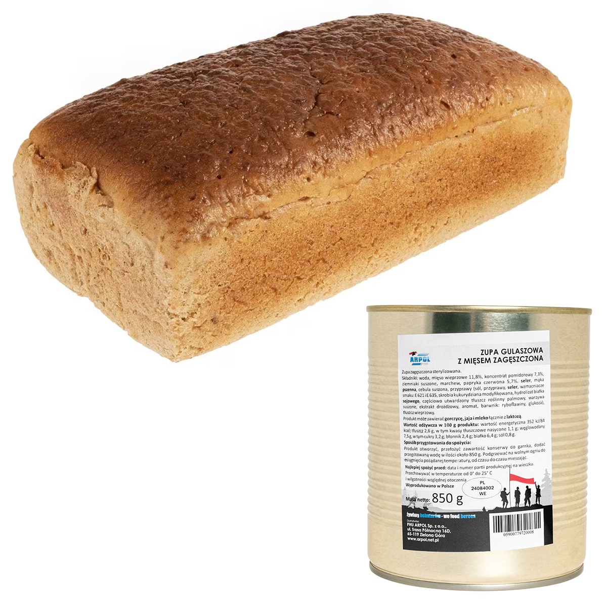 Pâine de secară 700 g + supă - gulaș cu carne, condensată 850 g - set