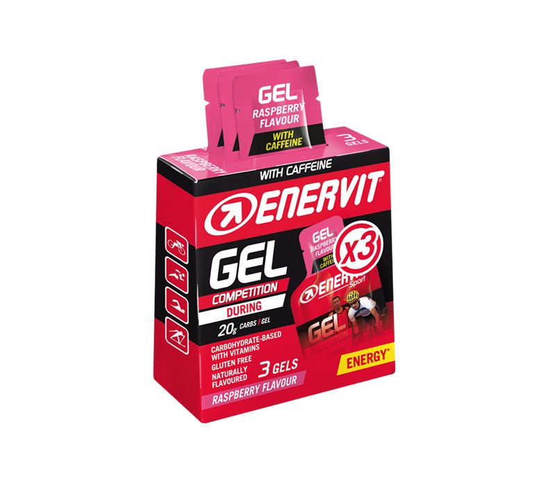 Gel energizant Enervit Sport cu cofeină - 3 x 25 ml - Aromă de zmeură