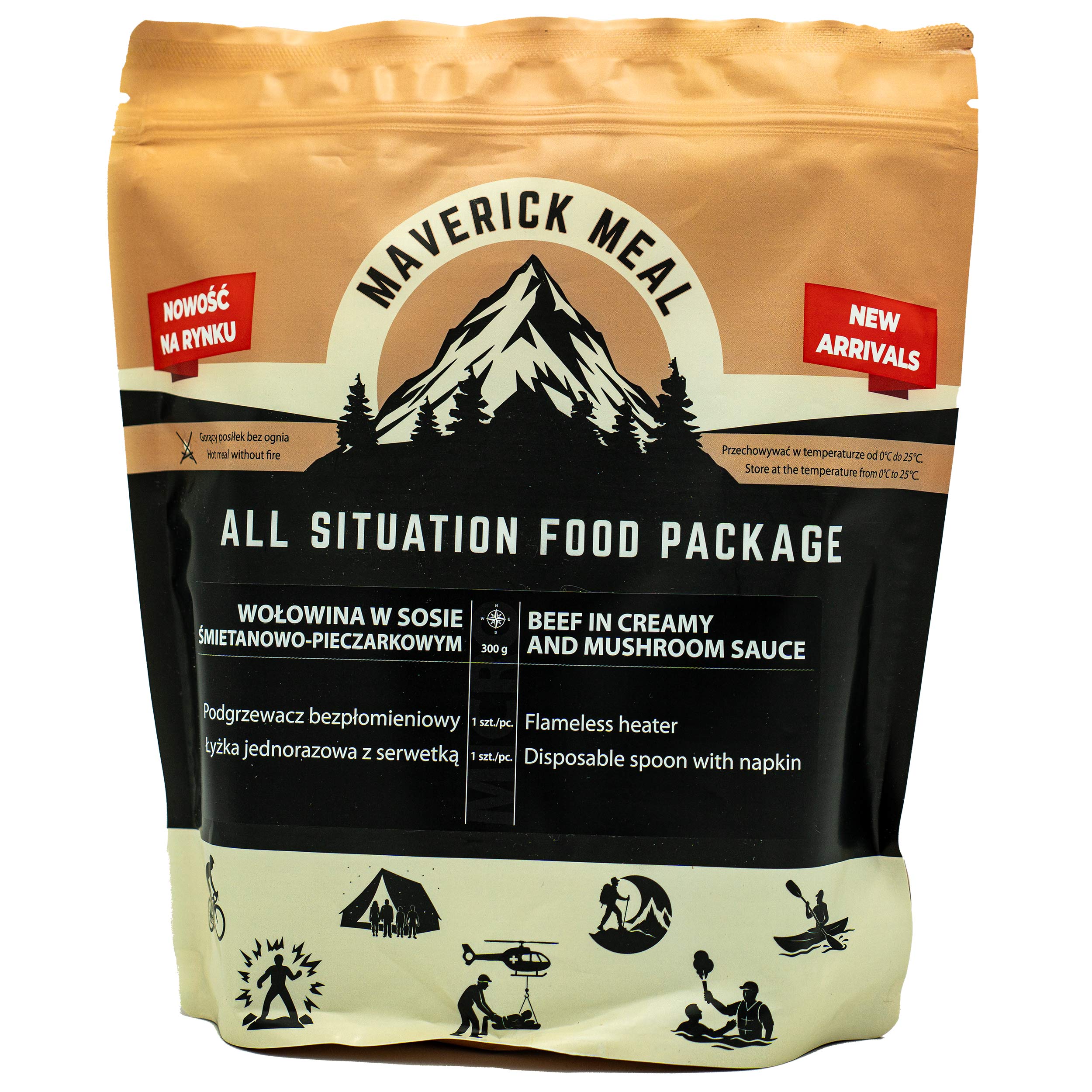 Mâncare gata preparată Maverick Food Micro cu încălzitor fără flacără - Vită în sos de smântână cu ciuperci, 300 g