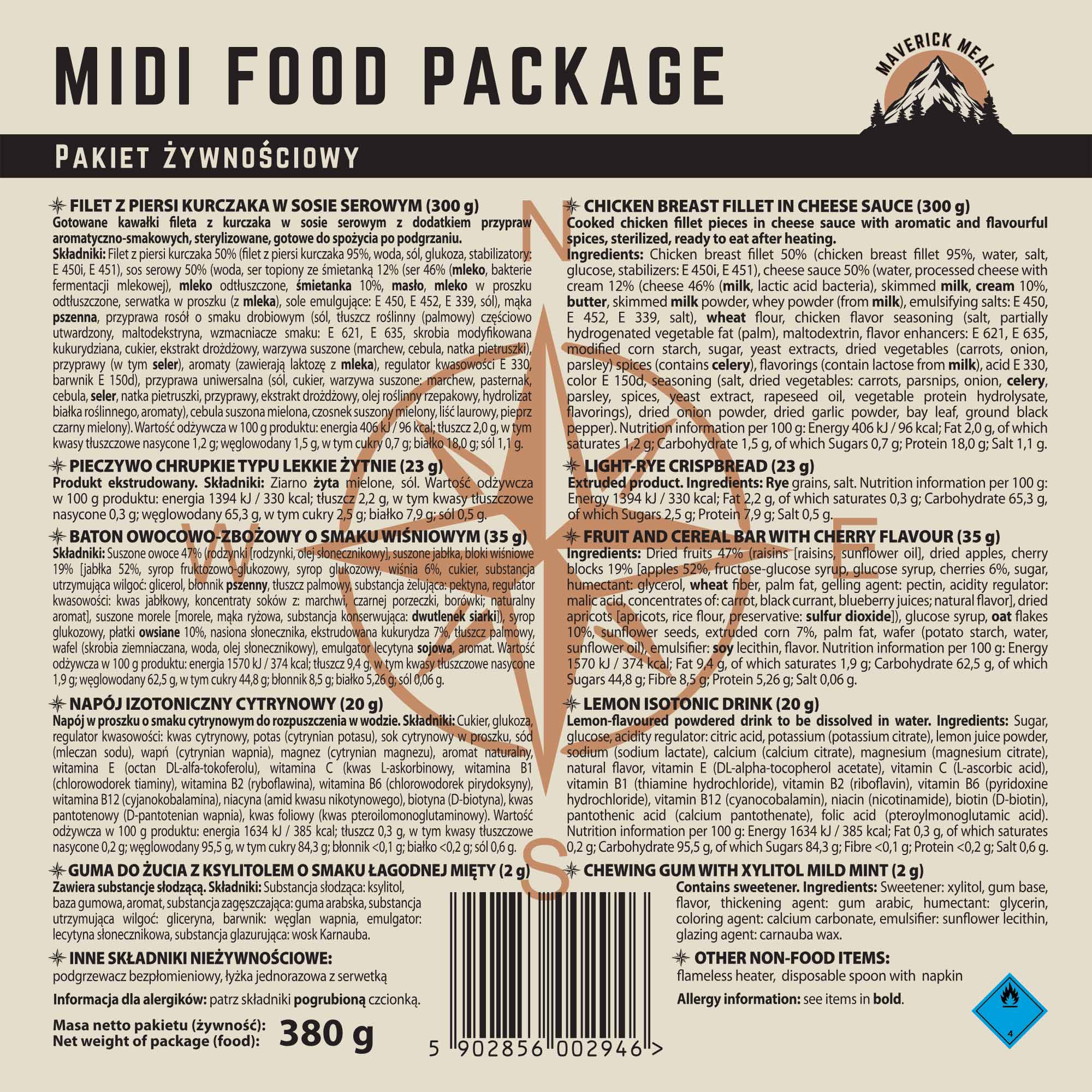 Rație alimentară Maverick Food Midi Filet piept de pui în sos de brânză - 380 g