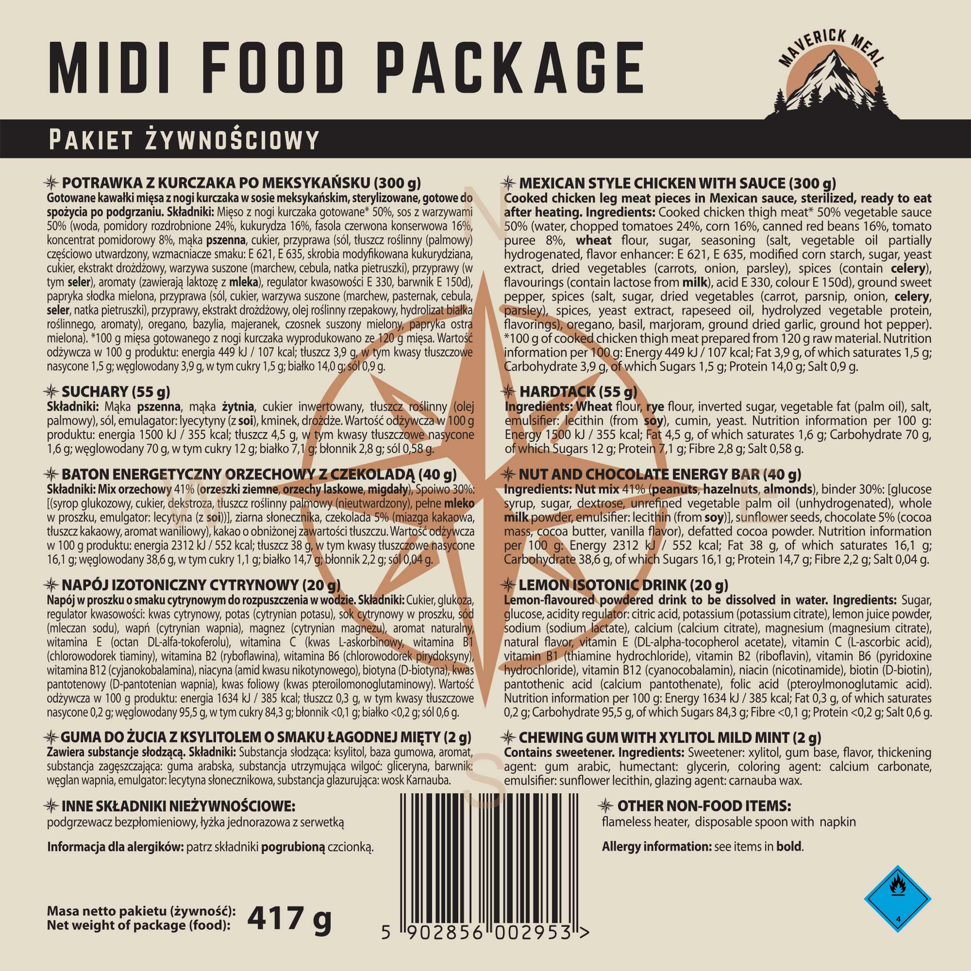 Rație alimentară Maverick Food Midi Tocană de pui în stil mexican - 417 g