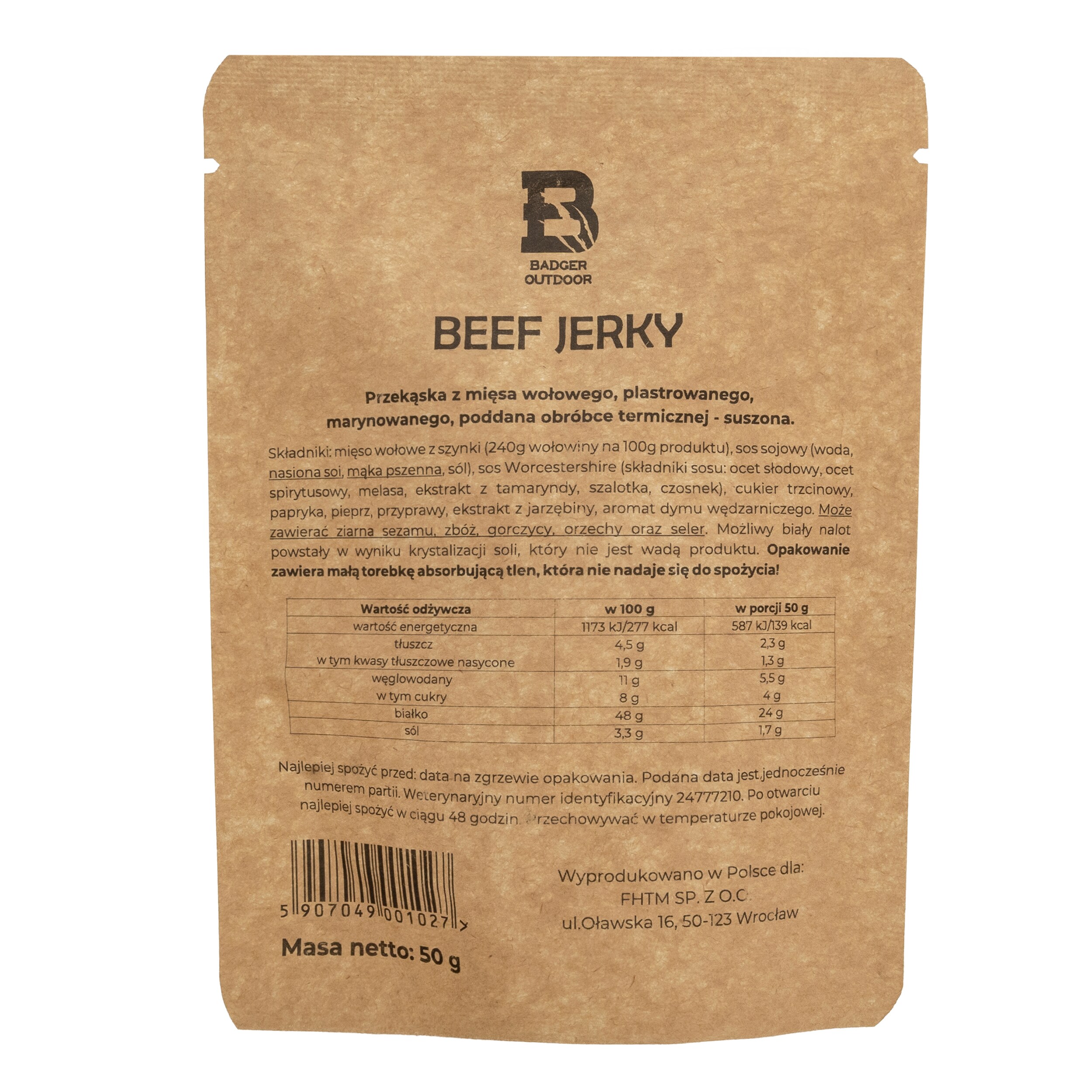 Carne de vită uscată Badger Outdoor Beef Jerky Smoky Hot 50 g - 2 buc.