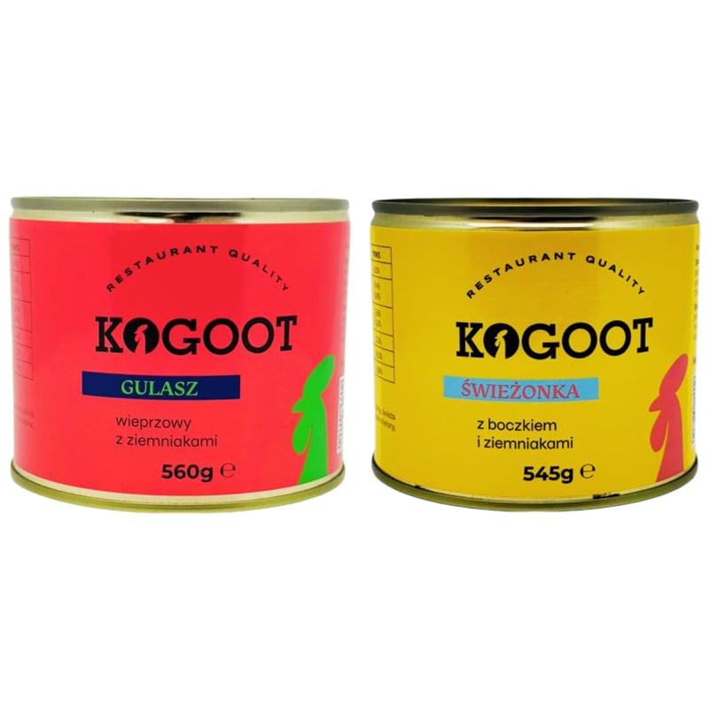 Conservă alimentară Kogoot - Gulaș 560 g, Supă de carne cu cartofi și șuncă 545 g