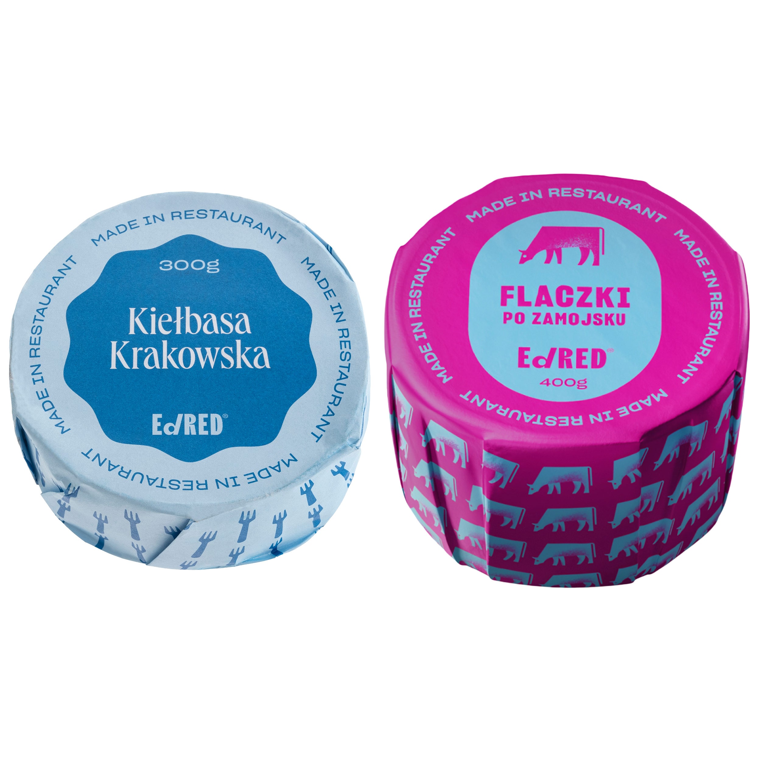 Conservă alimentară Ed Red Burtă de vită în sos de roșii 400 g + Cărnați de Cracovia 300 g - set