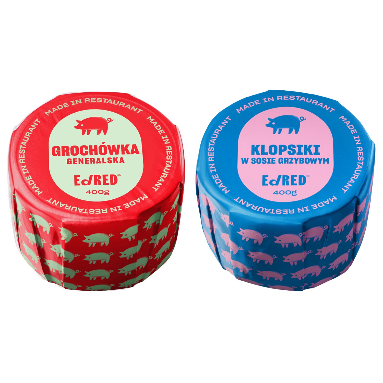 Conservă alimentară Ed Red - Mâncărică de mazăre 400 g, Chifteluțe în sos de ciuperci 400 g