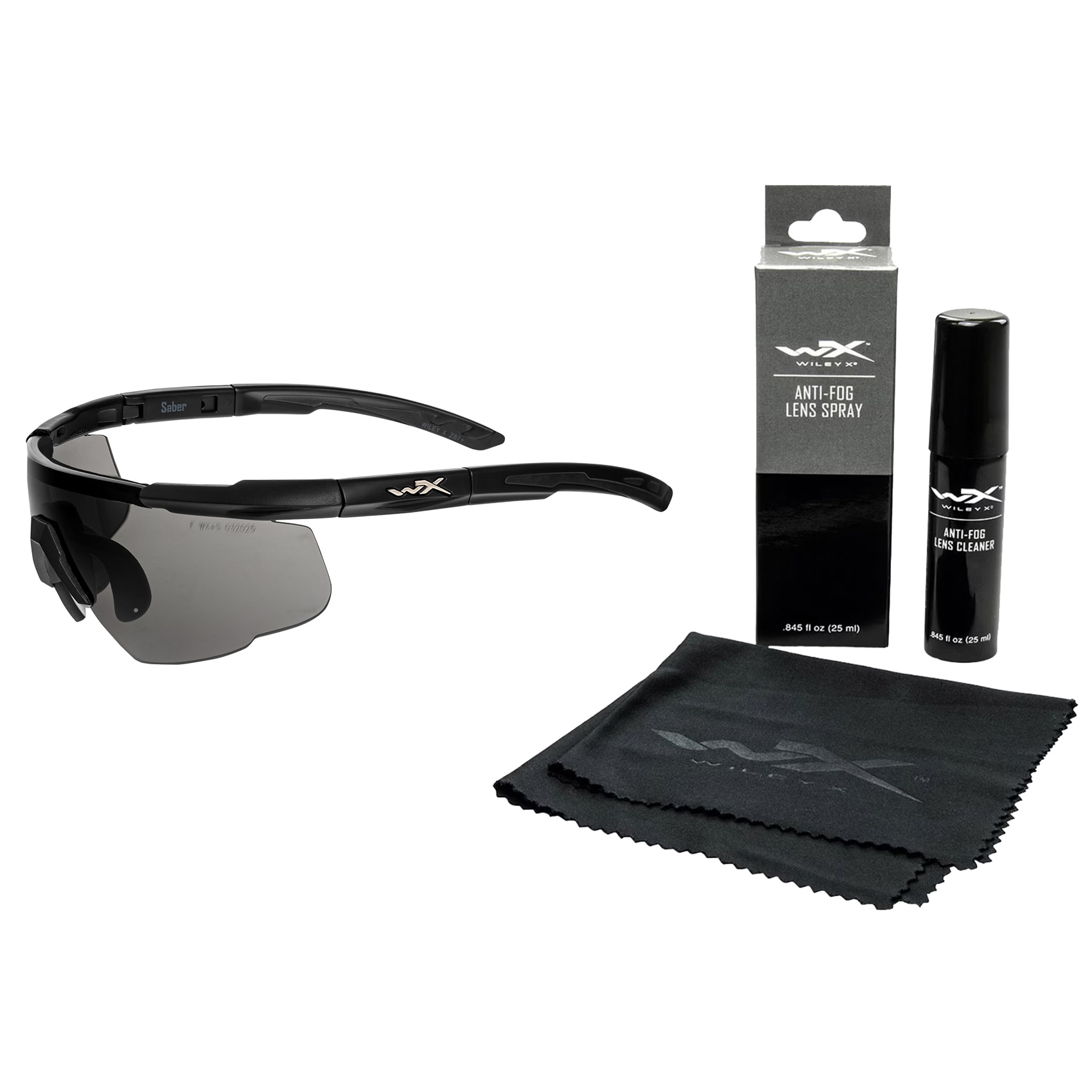 Ochelari tactici Wiley X Saber Advanced 2in1 - Grey/Clear/Matte Black + Anti-Fog Cleaner Kit - set
