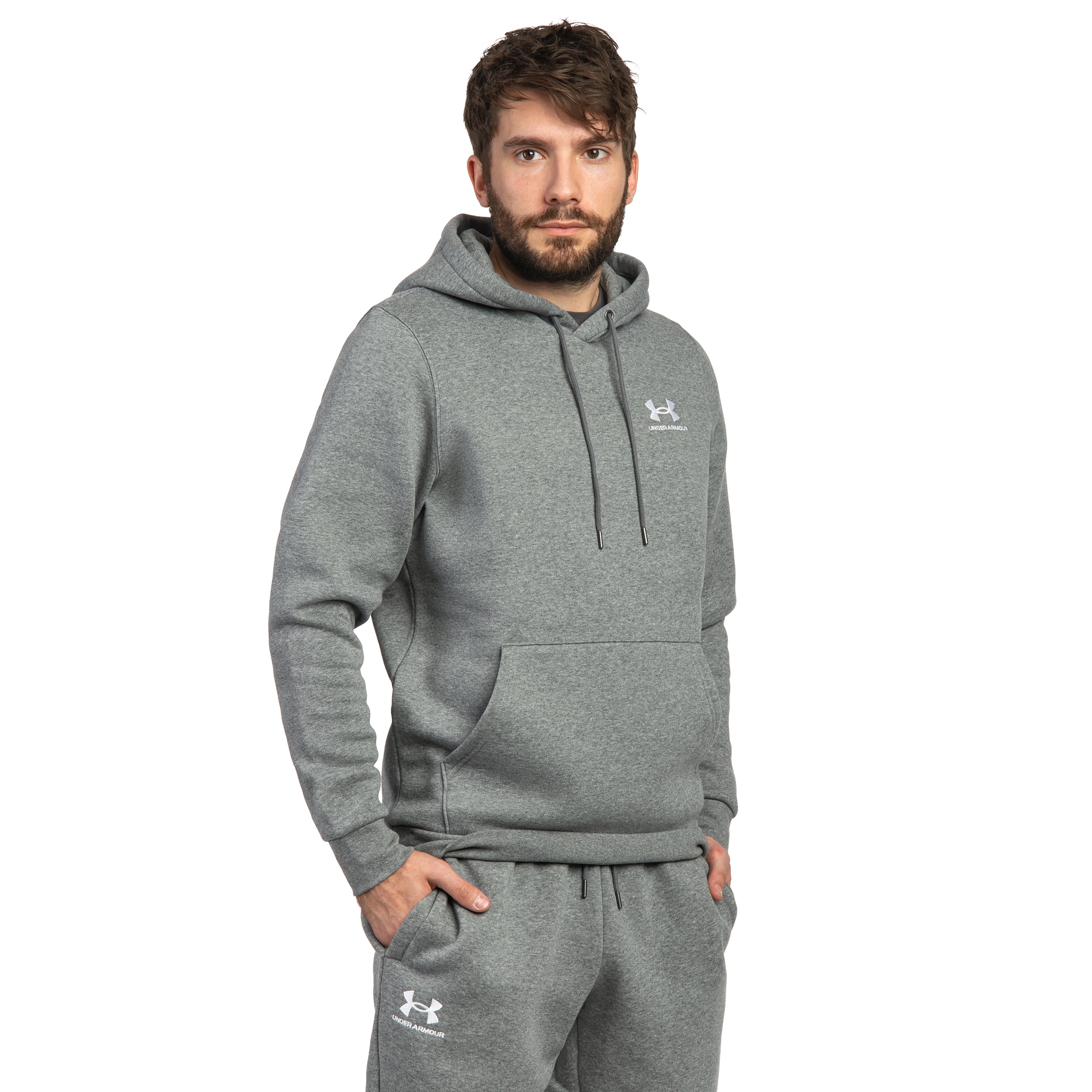 Hanorac Under Armour Icon Fleece Hoodie - Pitch Gray Medium Heather/White