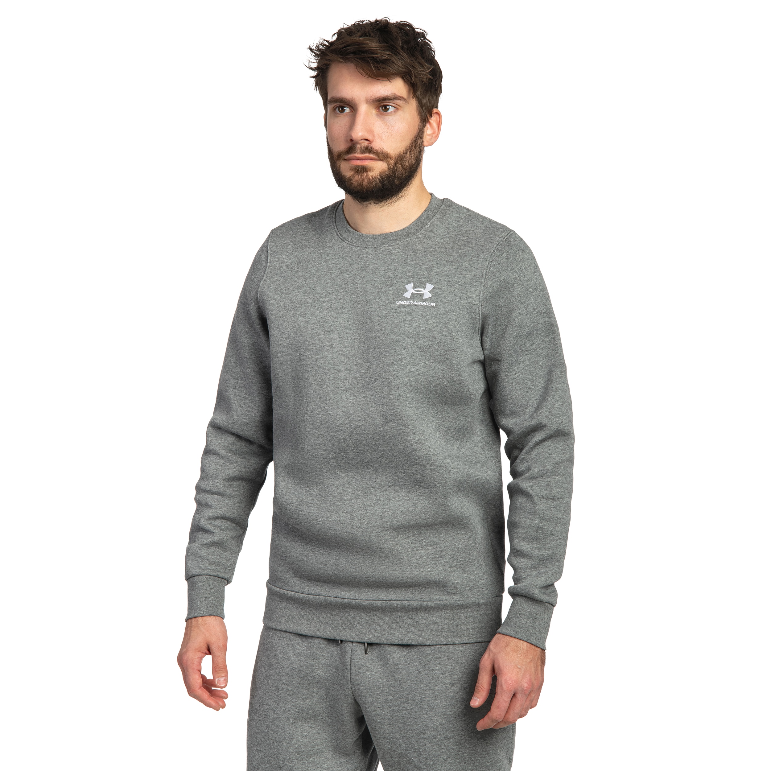 Bluză Under Armour Icon Fleece Crew - Pitch Gray Medium Heather/White