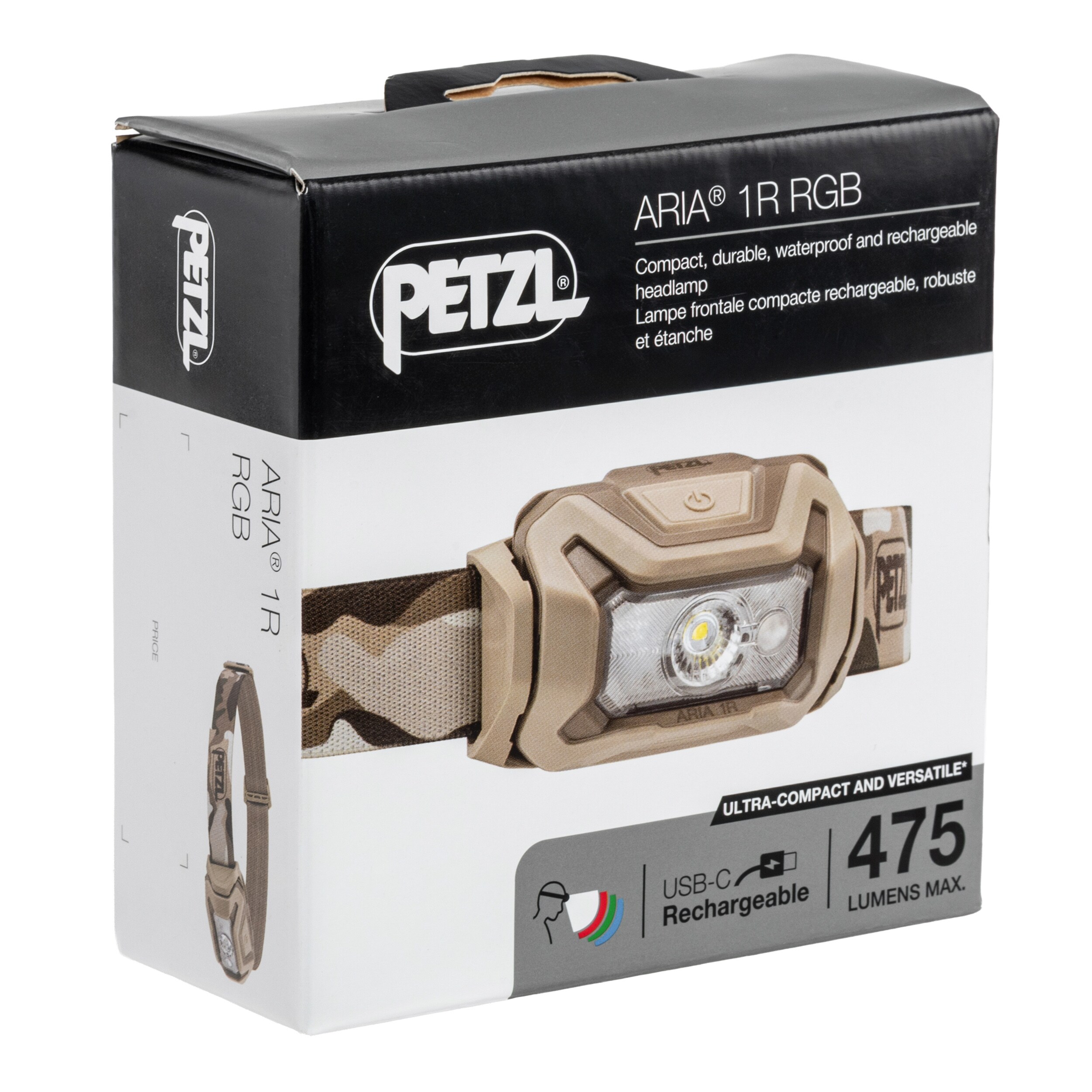 Lanternă frontală Petzl Aria 1R RGB Camo - 475 lumeni