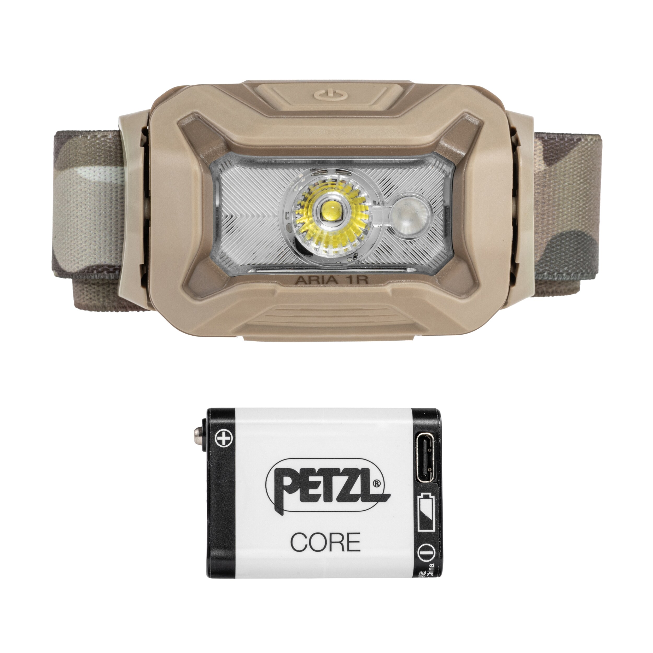 Lanternă frontală Petzl Aria 1R RGB Camo - 475 lumeni