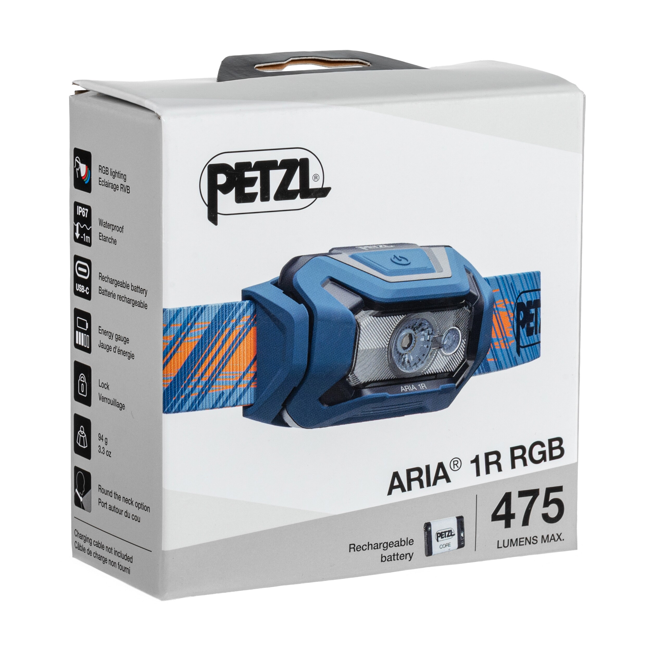Lanternă frontală  Petzl Aria 1R RGB Blue - 475 lumeni