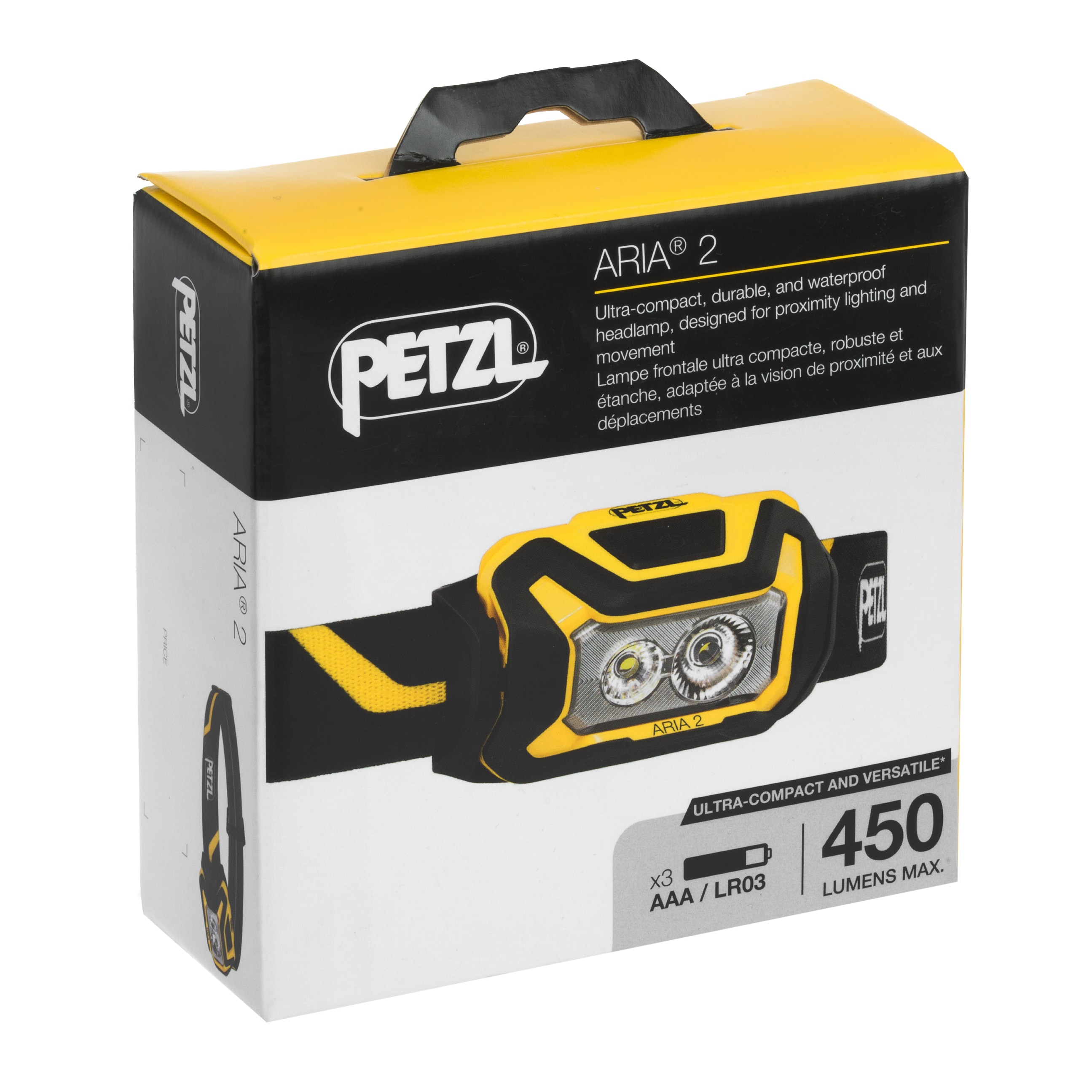 Lanteră frontală Petzl Aria 2 Black/Yellow - 625 lumeni