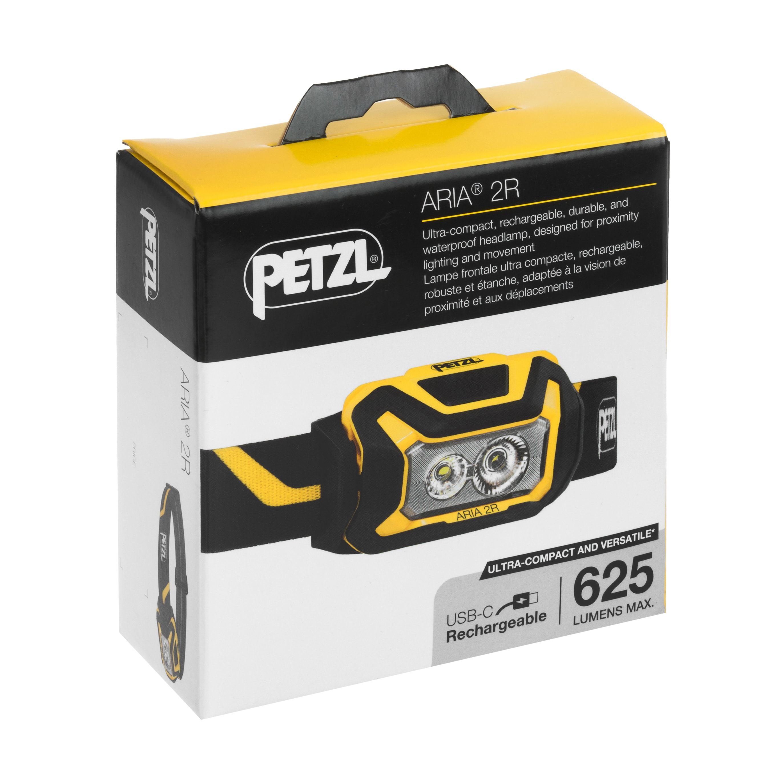 Lanternă frontală Petzl Aria 2R Black/Yellow - 625 lumeni