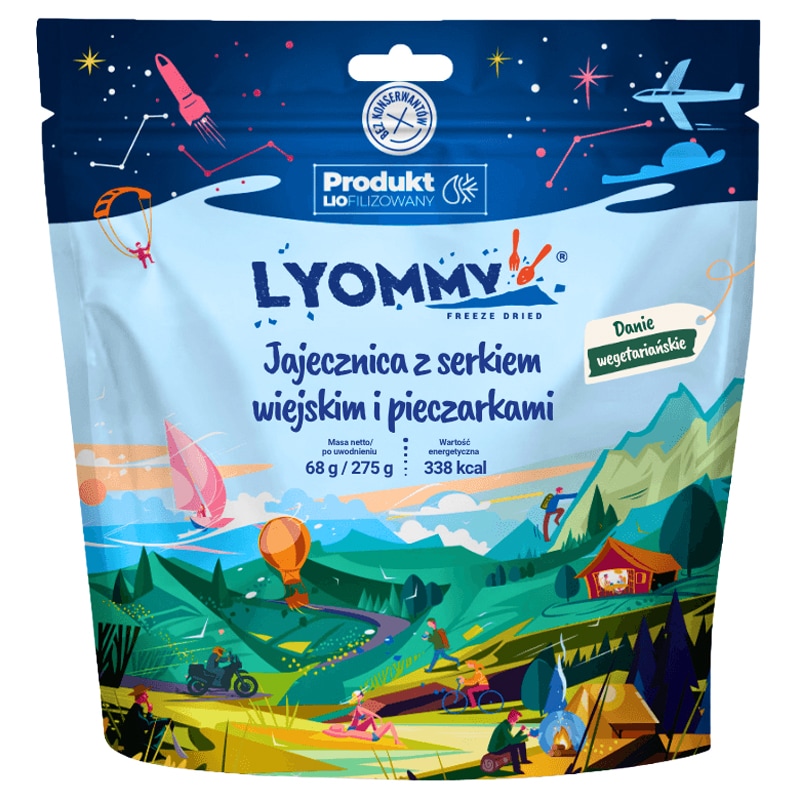 Mâncare liofilizată Lyommy — omletă cu brânză de vaci și ciuperci, 68 g / 338 kcal