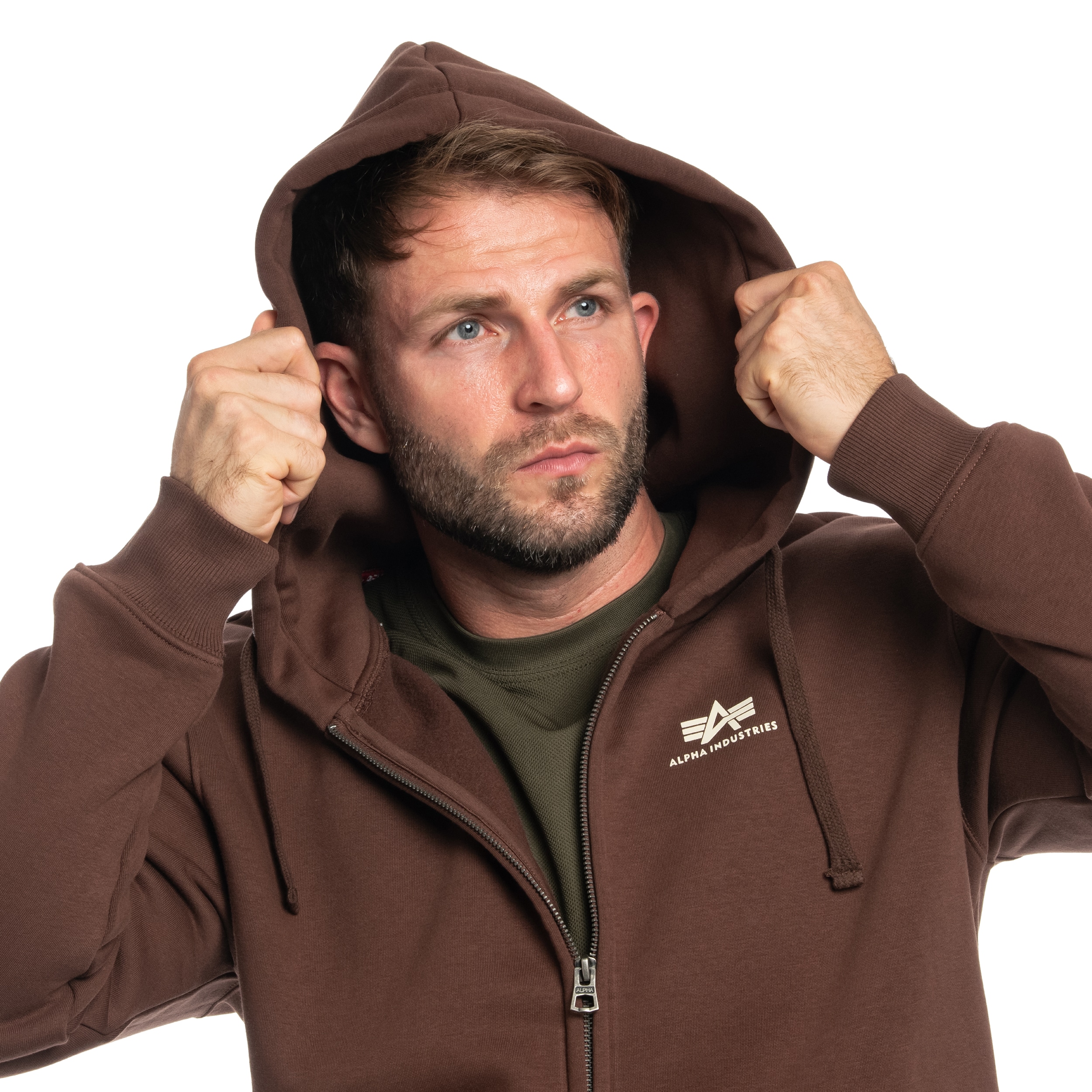 Hanorac Alpha Industries Basic Zip Hoody Small Logo - Powder Brown