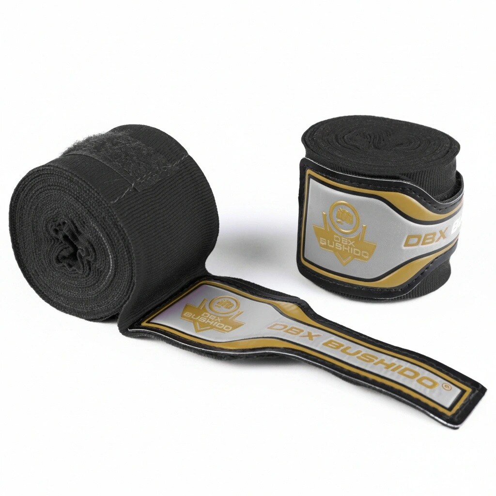 Bandaje de box elastice DBX Bushido 4 m - Negru/Auriu