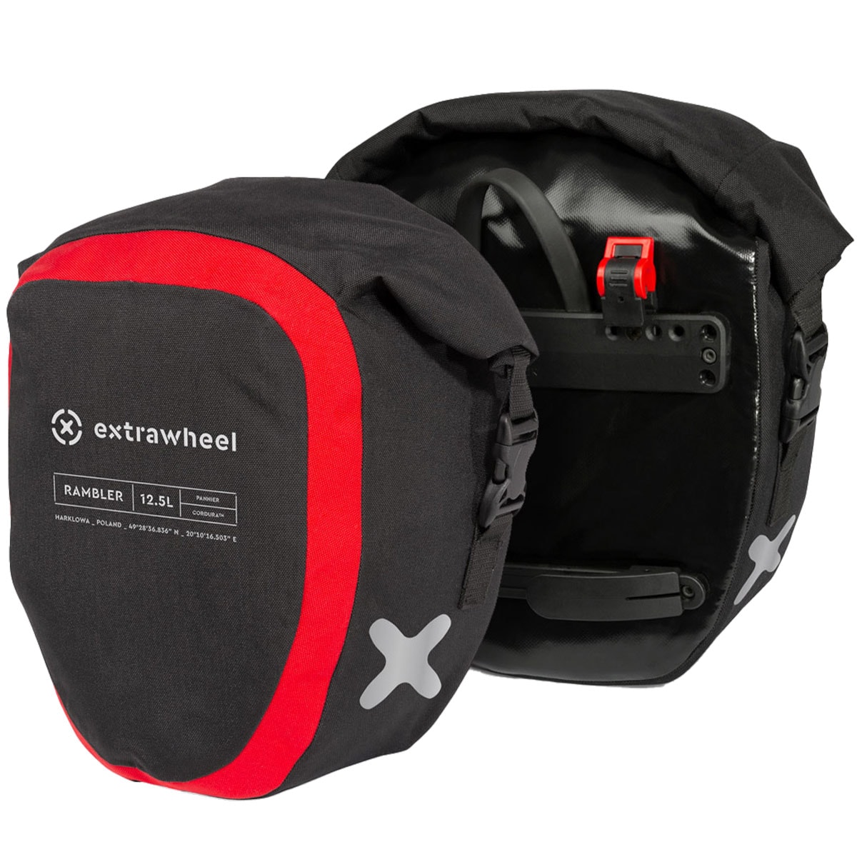 Genți universale pentru biciclete  Extrawheel Rambler Premium 2x12,5 l - Black/Red
