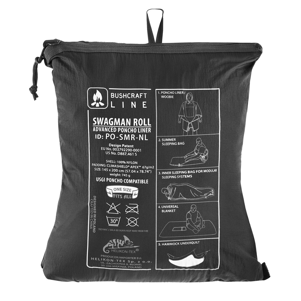 Poncho Helikon Swagman Roll Climashield Apex cu funcția de sac de dormit - Shadow Grey