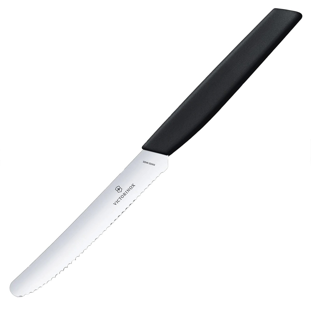Cuțit de bucătărie Victorinox Swiss Modern 11 cm zimțat cu vârf rotunjit - Black