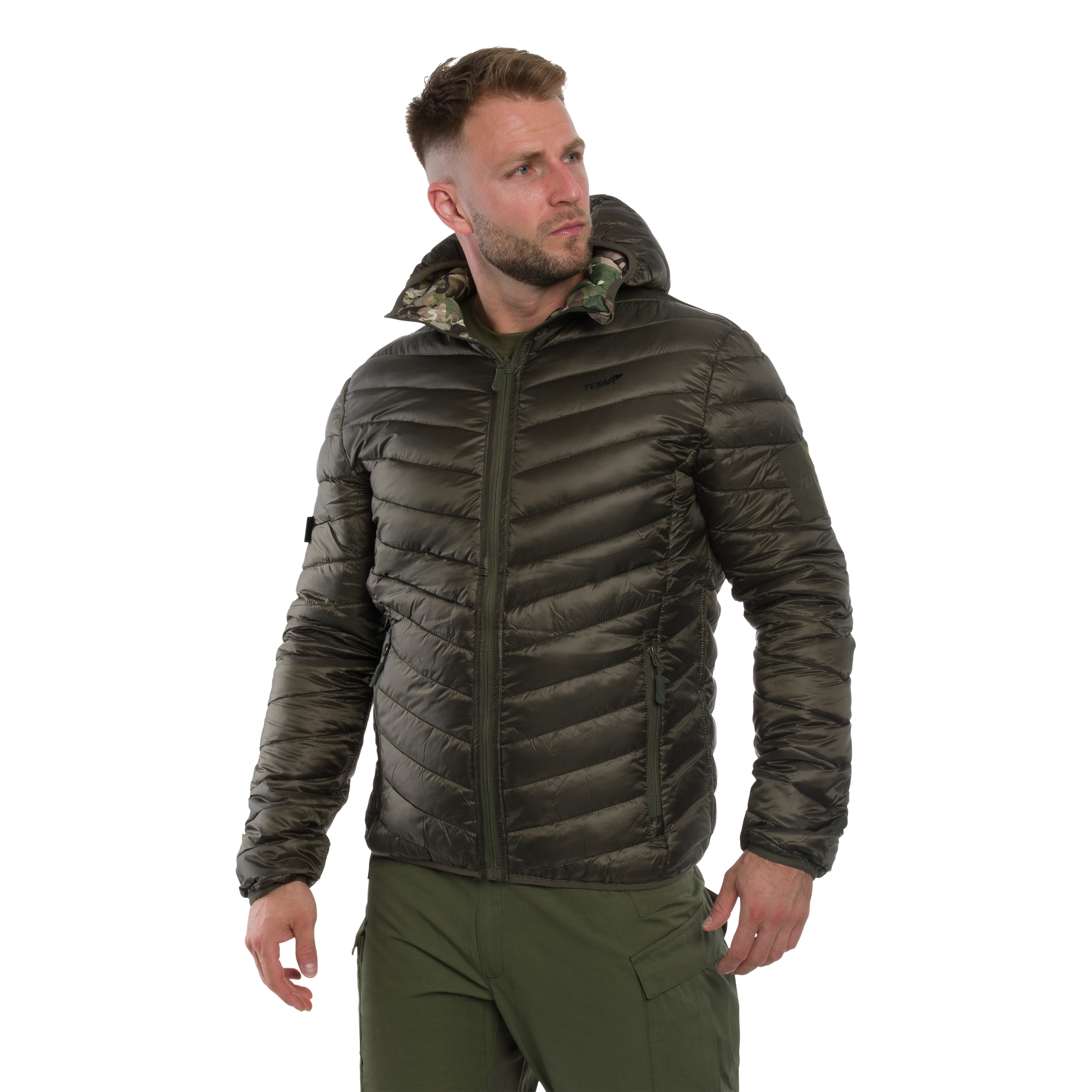 Geacă din puf cu două fețe Texar Reverse - Olive/Arid MC Camo