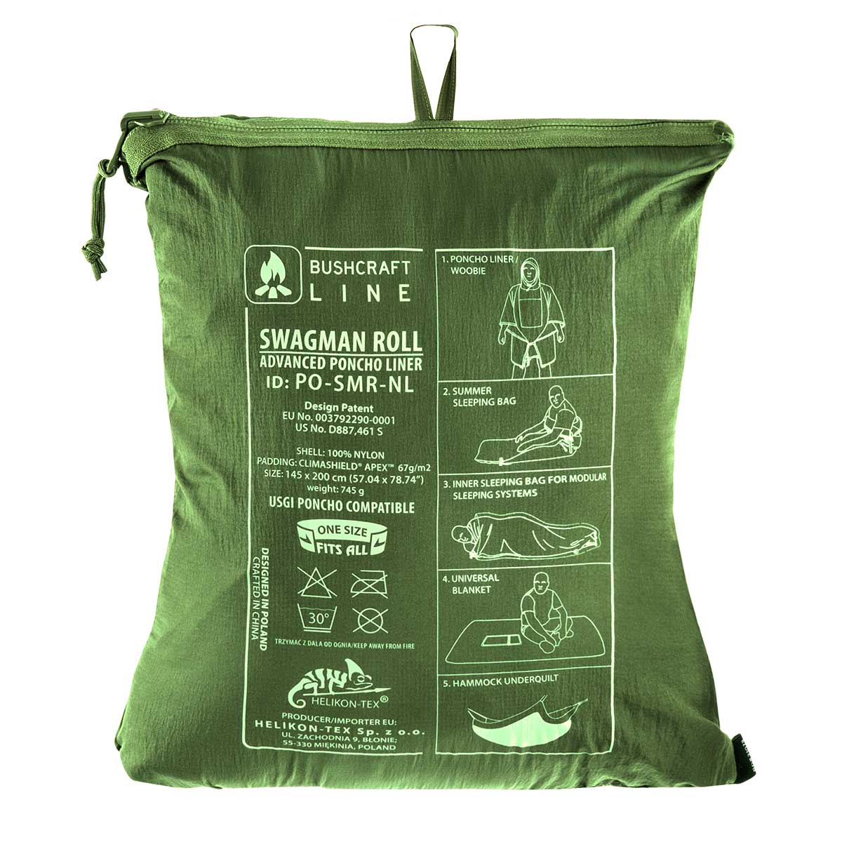 Poncho Helikon Swagman Roll Climashield Apex cu funcția de sac de dormit - Grass Green