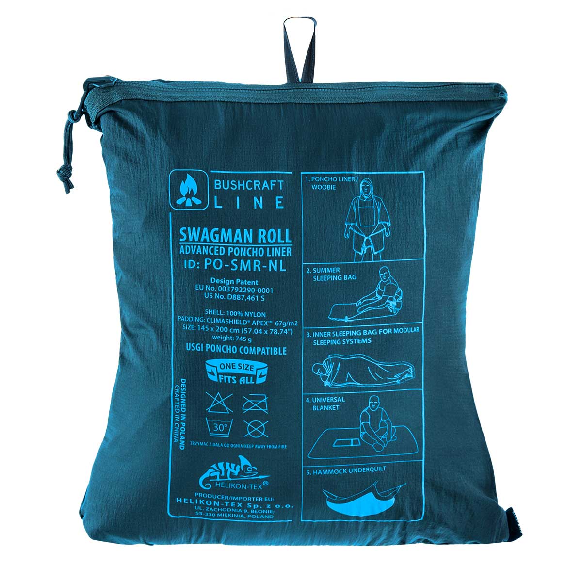 Poncho Helikon Swagman Roll Climashield Apex cu funcția de sac de dormit - Aqua Blue