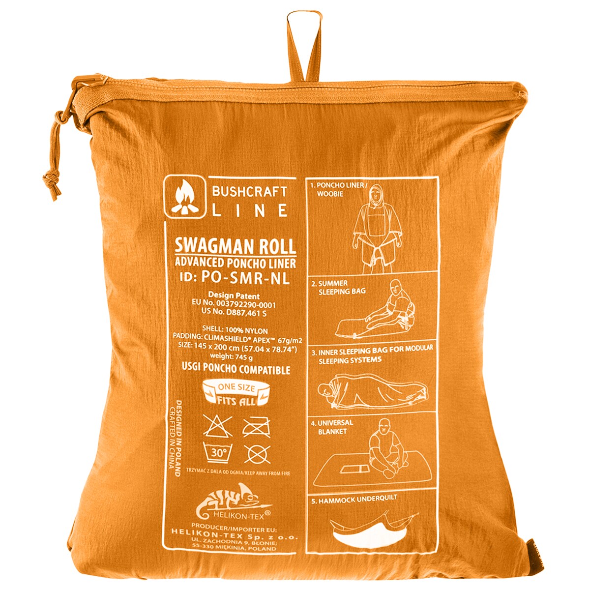 Poncho Helikon Swagman Roll Climashield Apex cu funcția de sac de dormit - Orange