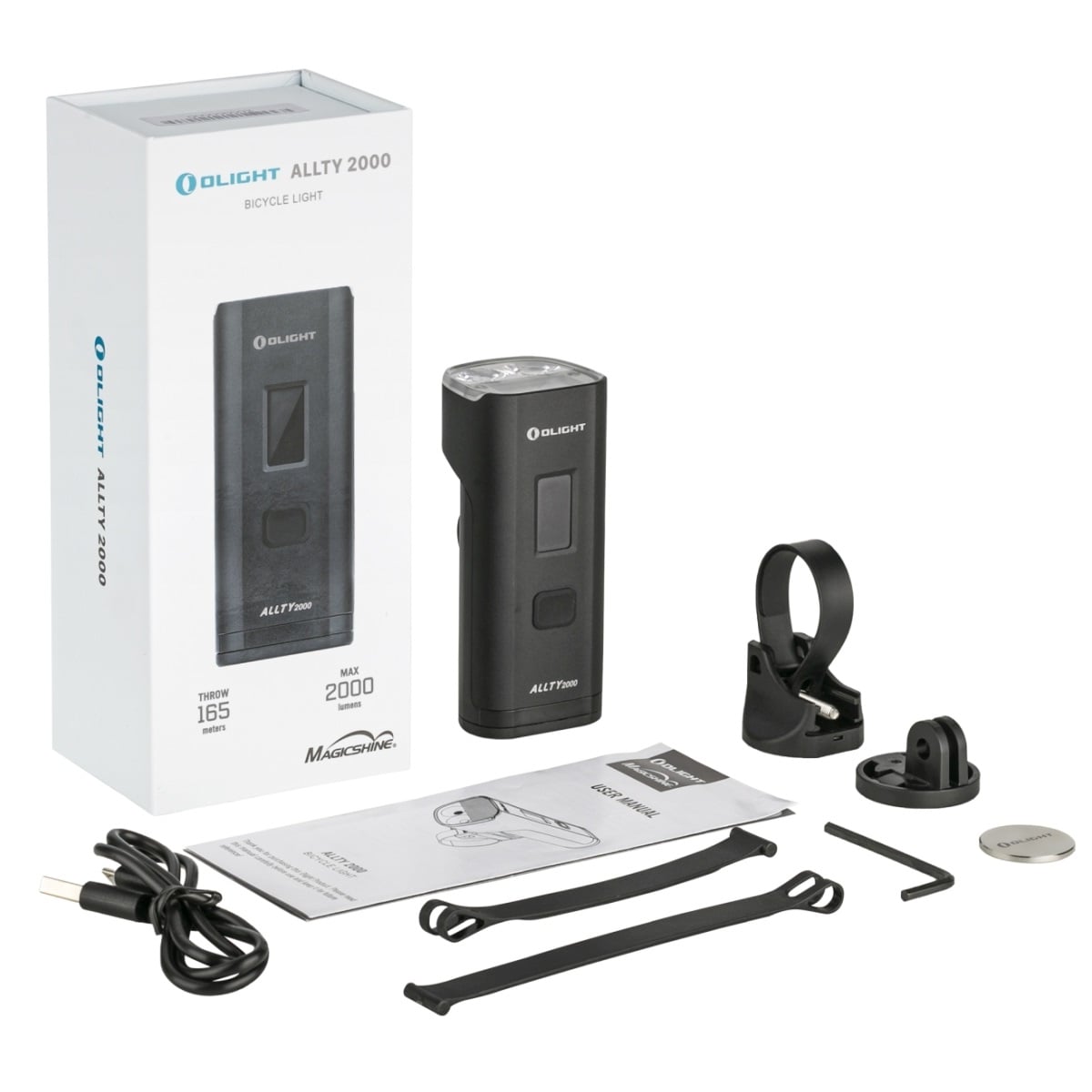 Lumină frontală pentru bicicletă Olight Magicshine Allty2000 cu asamblare - 2000 lumeni