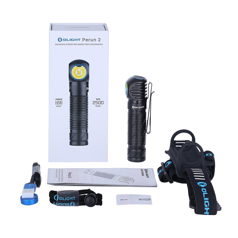 Lanternă tactică frontală și unghiulară Olight Perun 2 Cool White Kit Black cu bandă pentru cap - 2500 lumeni