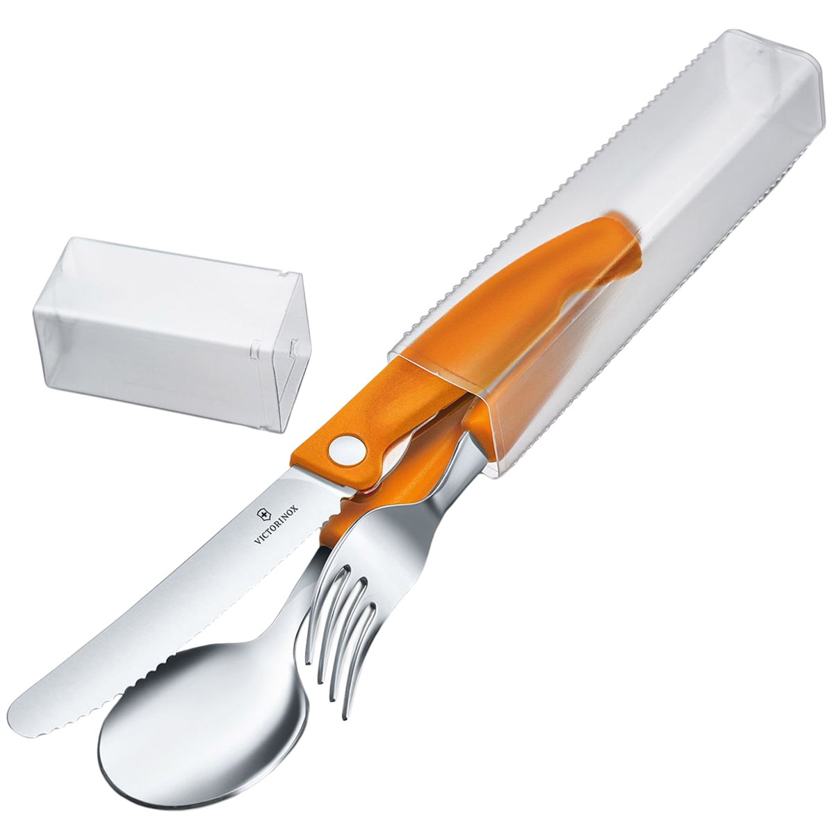 Set Victorinox - cuțit pliabil, furculiță, lingură - Orange