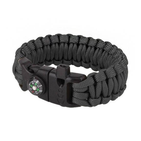 Brățară Paracord cu busolă 8'' - Black